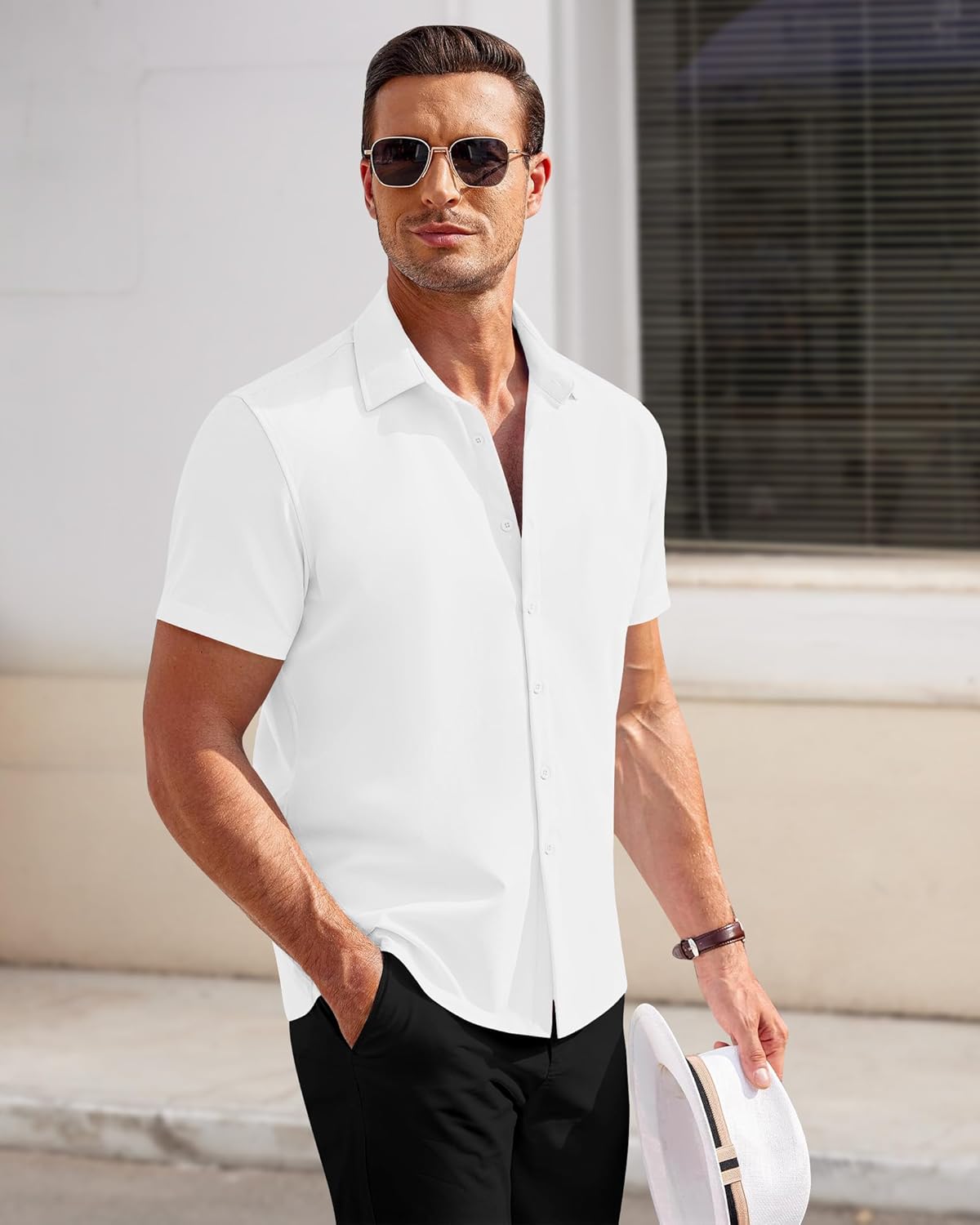 Thumbnail 3 de J.VER Herren Kurzarm Businesshemd im Button-Down Regular Fit (Stretch, Tencel/Elastan)