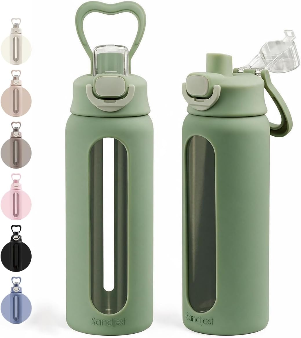 Detalle de SANDJEST SJ-DW-GL-WB24LL Glass Water Bottle, 24 oz with Silicone Sleeve