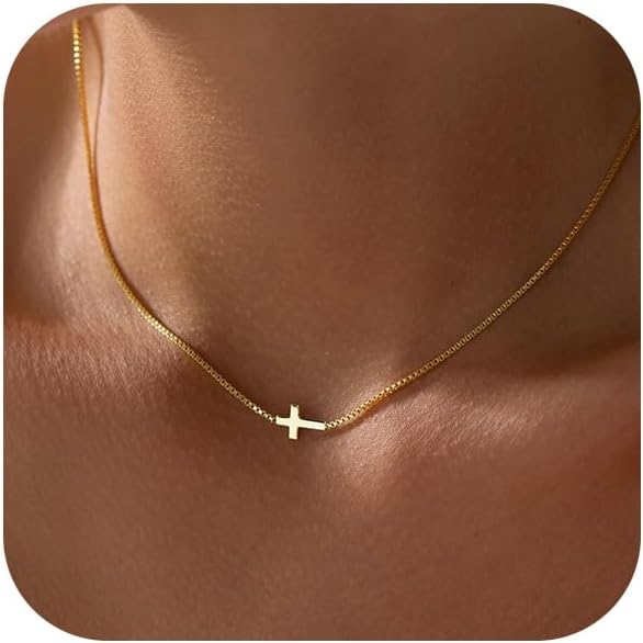 Detalle de Rotnso Cross Necklace for Women — 14K Gold Plated Dainty Small Cross Pendant Choker