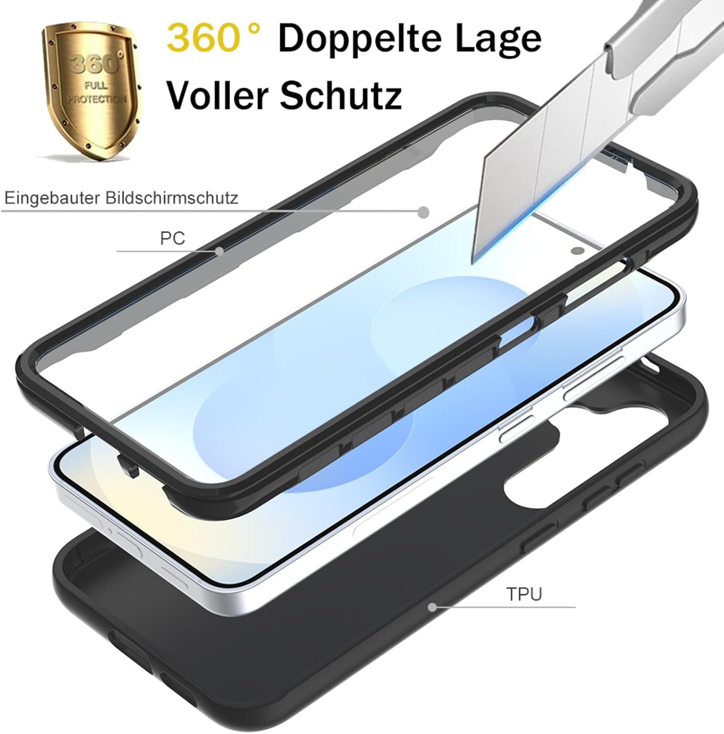 Detalle de Leedia coque Galaxy S25 5G 360° Protection avec écran intégré – Noir