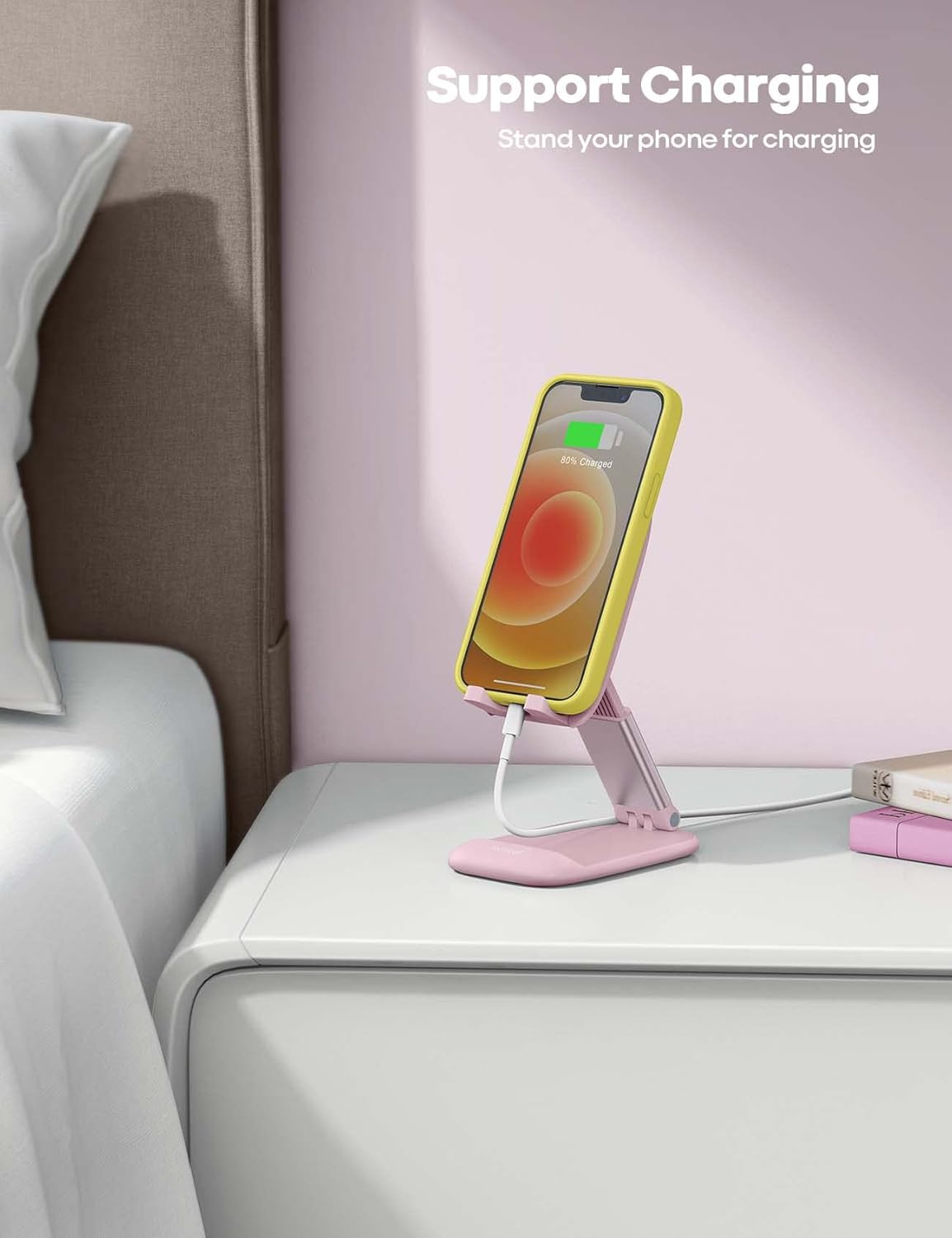 Detalle de Lamicall Adjustable Phone Stand for Desk – Foldable, Sturdy Metal Base (Pink) for 4–11" Phones