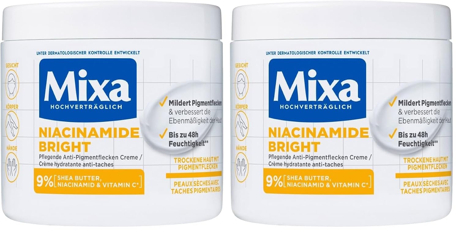 Detalle de Mixa feuchtigkeitsspendende Anti-Pigmentflecken Allzweckcreme „Niacinamide Bright“ (Packung mit 2), 400 ml