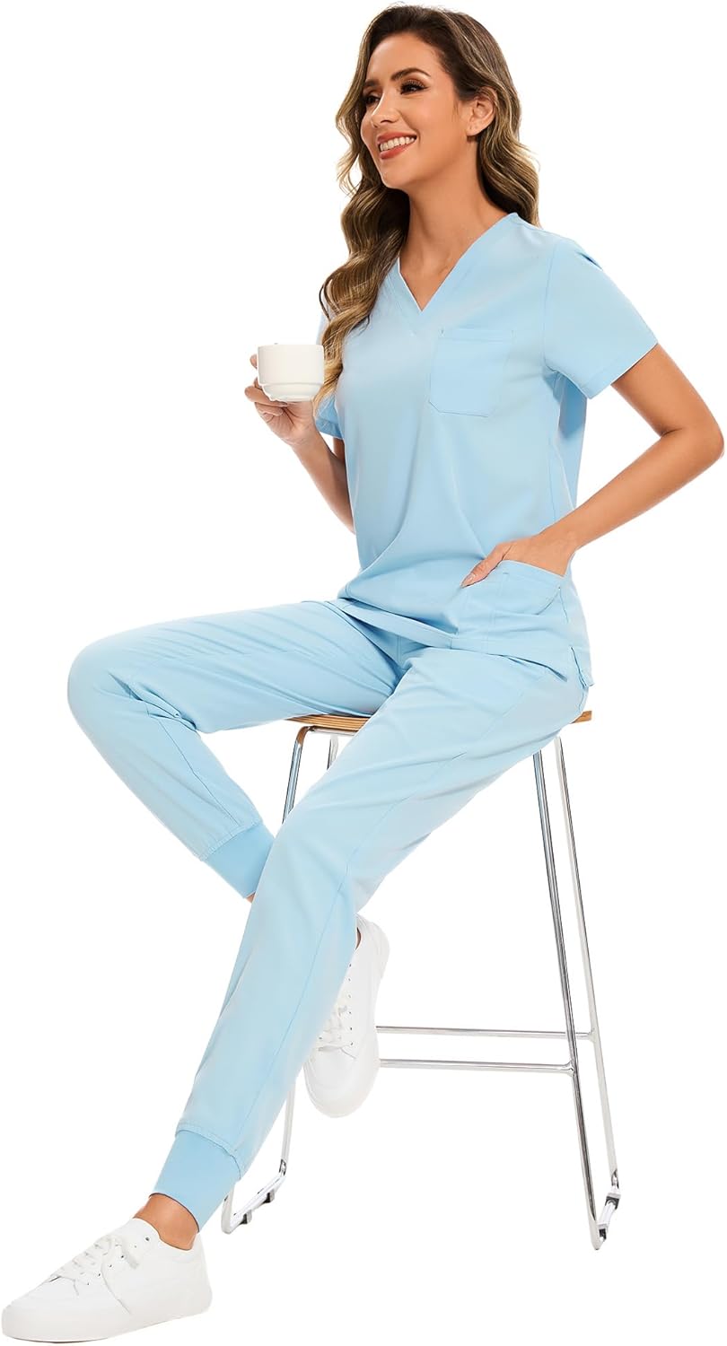 Thumbnail 5 de COZYFIT Women's Scrub Set: V-Neck Top and Yoga Jogger Pants with 8 Pockets