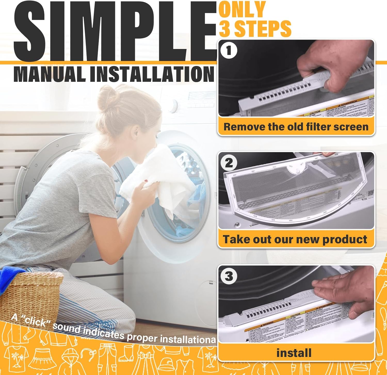Detalle de WASBRAY WE03X23881 Dryer Lint Trap Filter, 2-Pack with Cleaning Brush