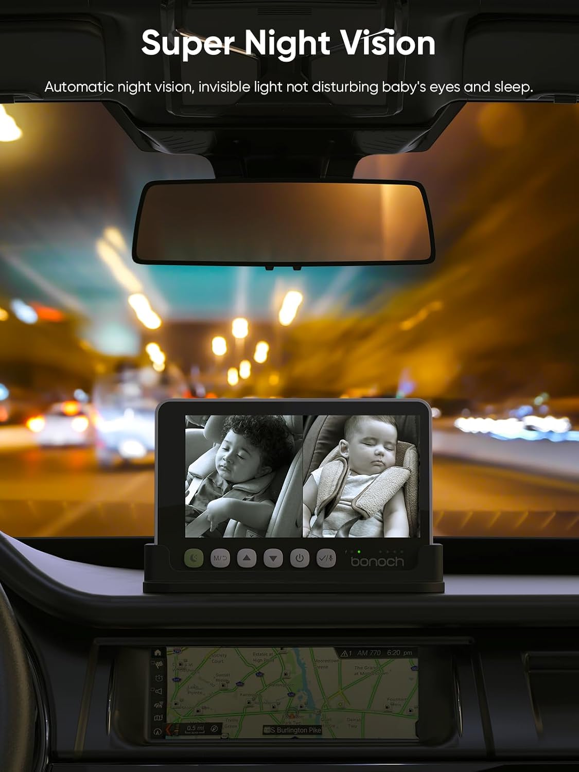 Detalle 1 de bonoch BCM01 5-Inch Baby Car Camera for Two Kids, 1440p Split-Screen