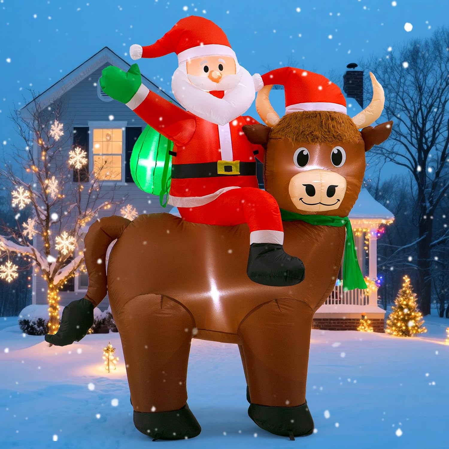 Detalle de Christmas Inflatable Santa and Highland Cow, 6-Foot