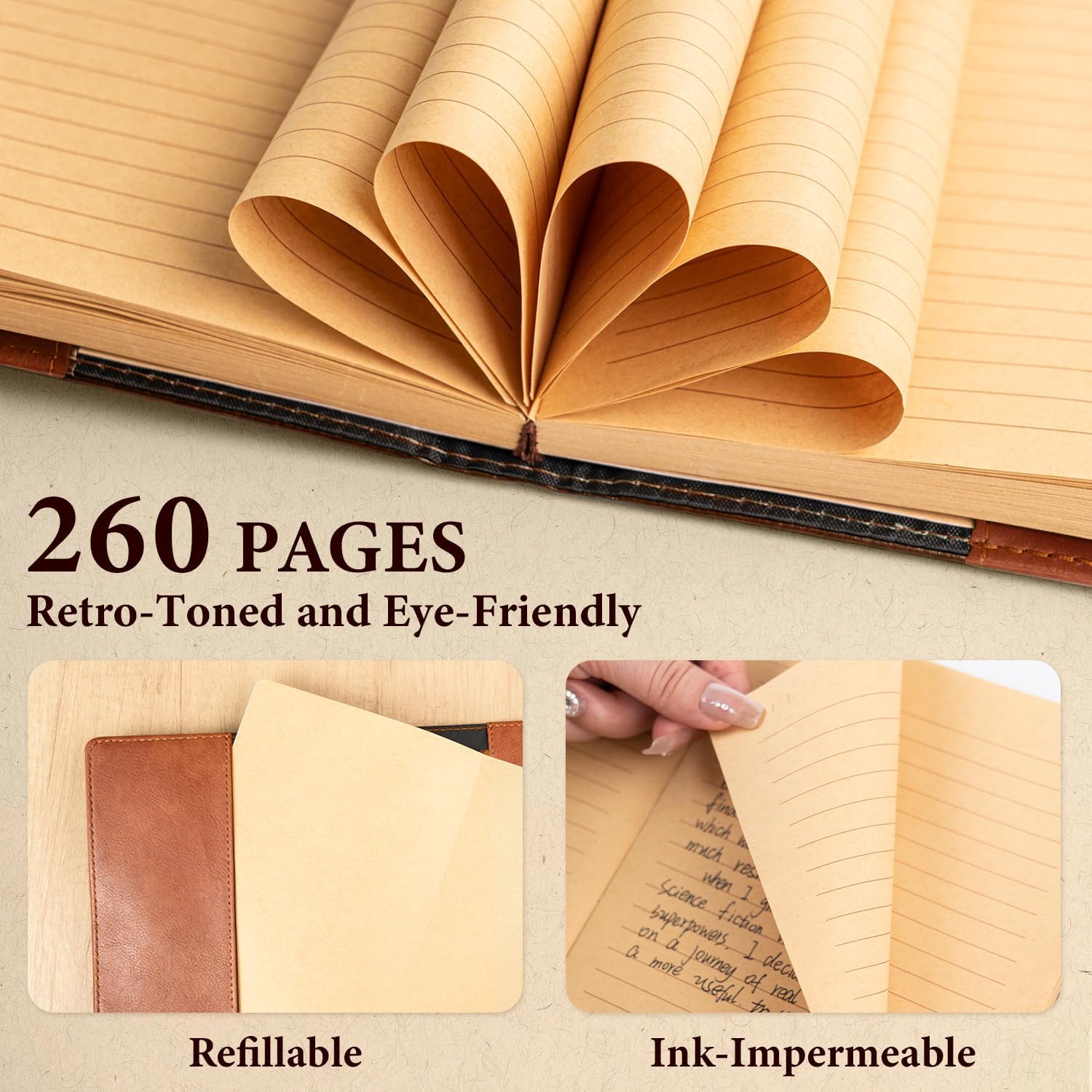 Thumbnail 5 de WEMATE verschließbares Tagebuch mit Schloss & Geschenkbox (A5, 260 Seiten, nachfüllbar) – Vintage Lock Journal, braun