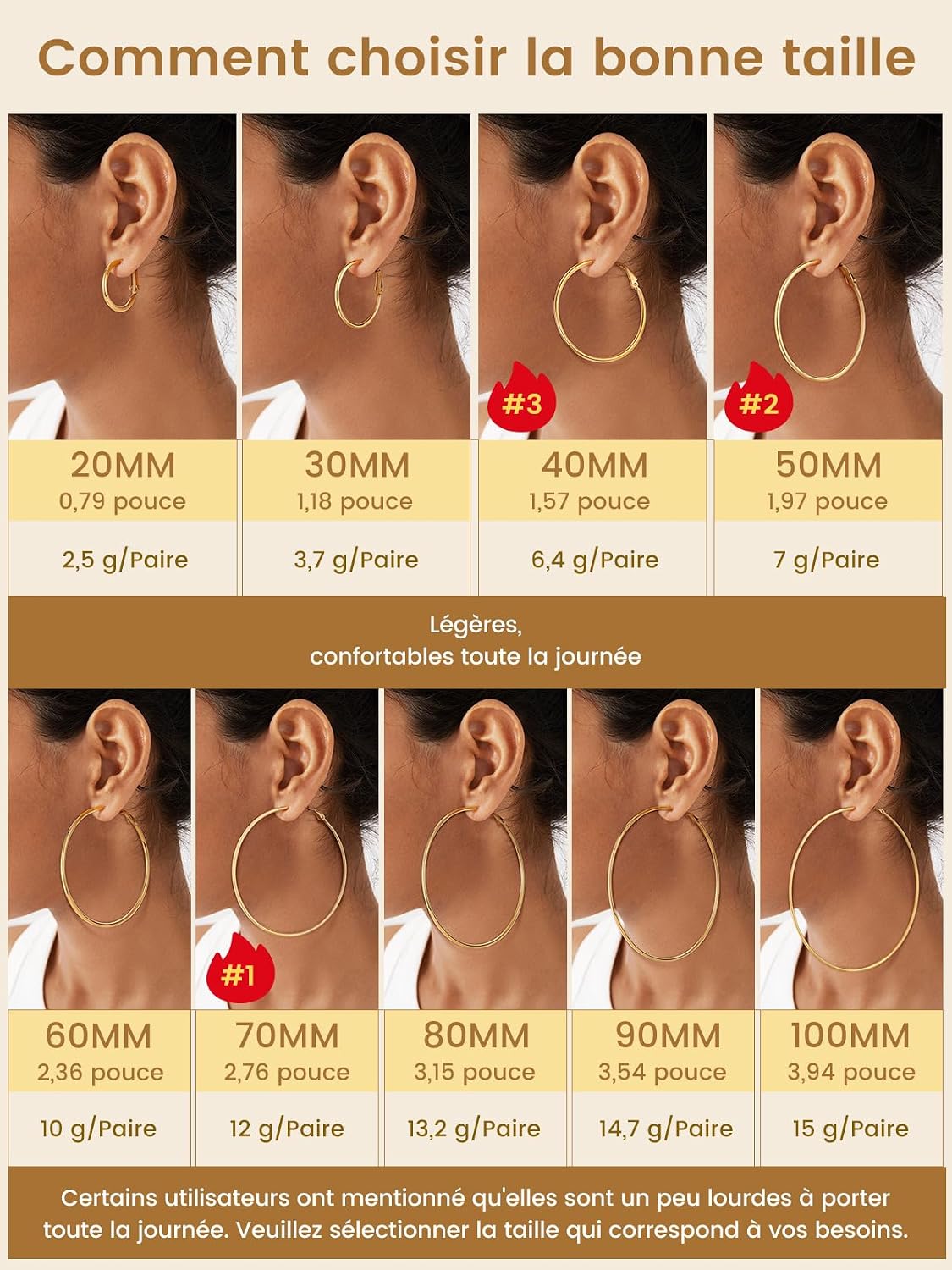 Detalle de GoldChic Créole Plaqué Or Femme 70 mm — Boucles d’oreilles créoles en acier inoxydable doré