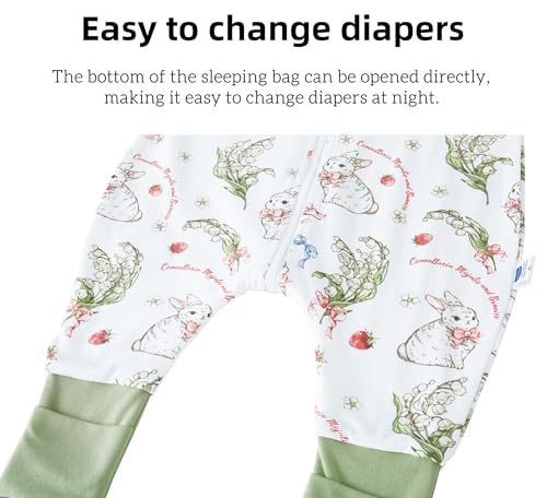 Detalle de Chilsuessy Baby Schlafsack mit Füßen 1.5 Tog – Ganzjahres-Babyschlafsack aus Baumwolle (80 cm), Erdbeer Kaninchen