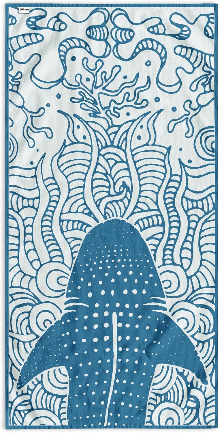 Thumbnail 1 de RESTILO Grande serviette de plage 100% coton 90 x 180 cm double face, bleu foncé/bleu marine, blanc