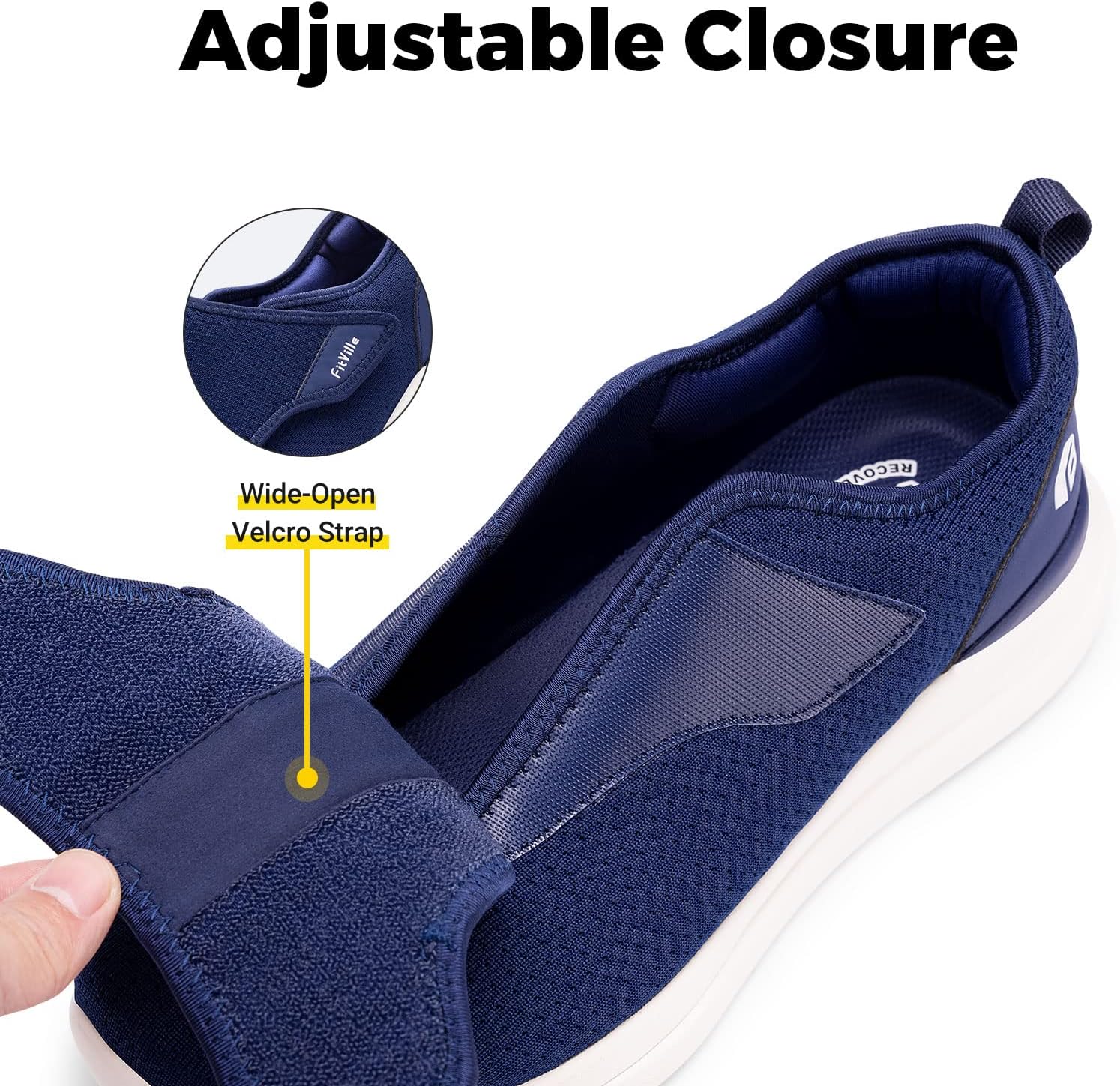 Thumbnail 2 de FitVille Mens Extra Wide Fit Diabetic Slippers with Adjustable Strap