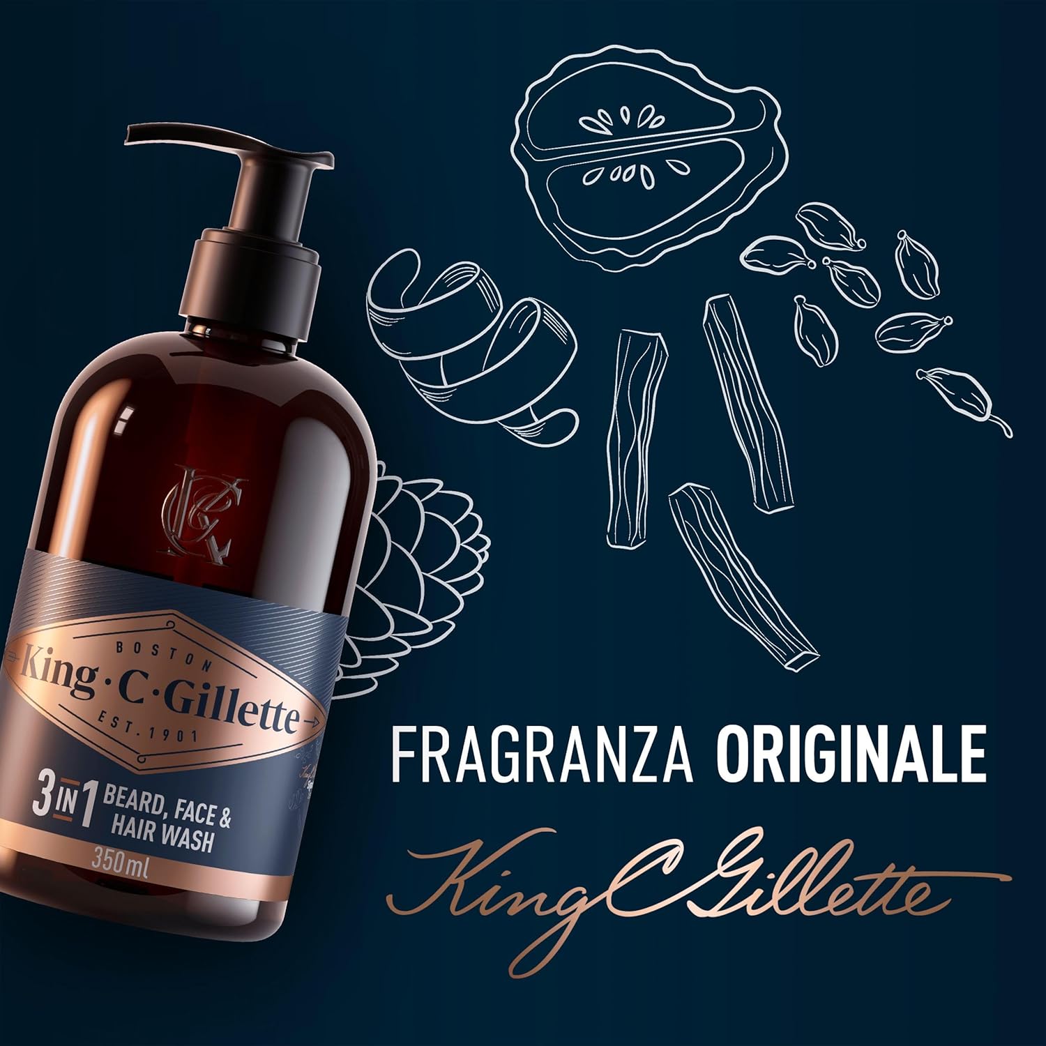 Thumbnail 3 de King C. Gillette Kit Barbe Homme – Nettoyant 3-en-1, Baume Adoucissant et Trousse de Voyage (Notes Bois de Santal, Cèdre, Bergamote)