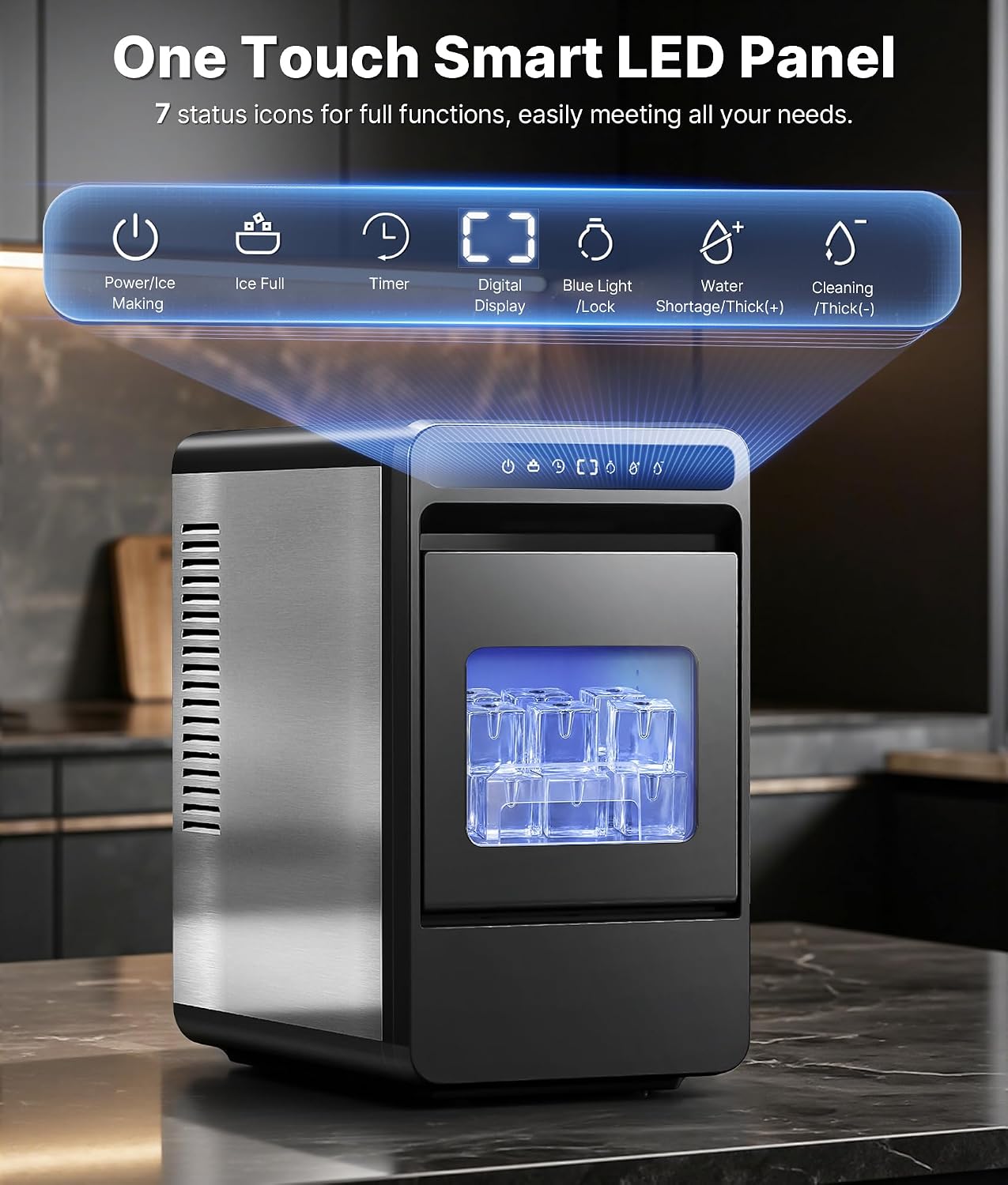 Detalle 2 de EXNOS KIC-005 Clear Ice Maker, 1.6-Inch Cubes, 10 Size Settings