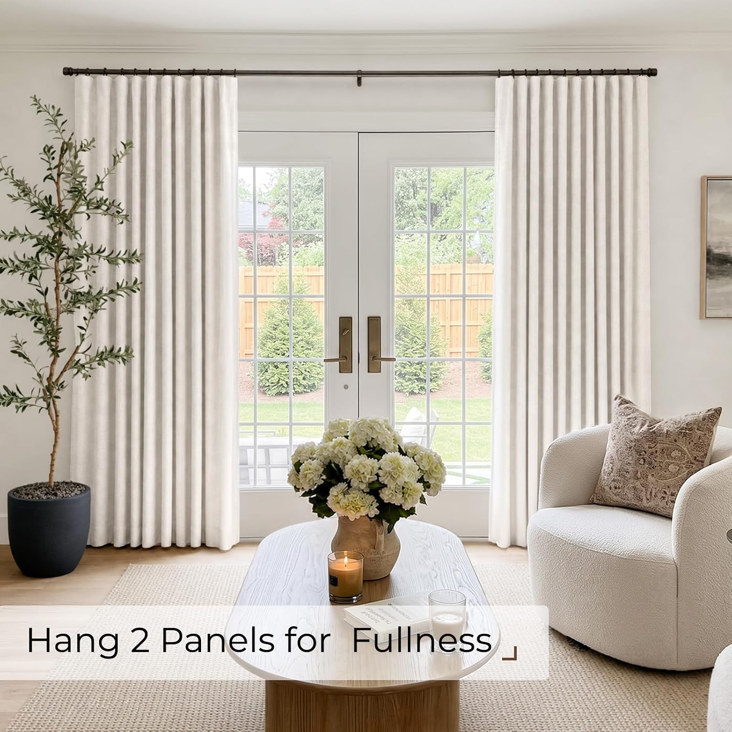 Detalle de INOVADAY 100% Blackout Sliding Door Curtain, Beige, 102 x 108 in, 1 Panel