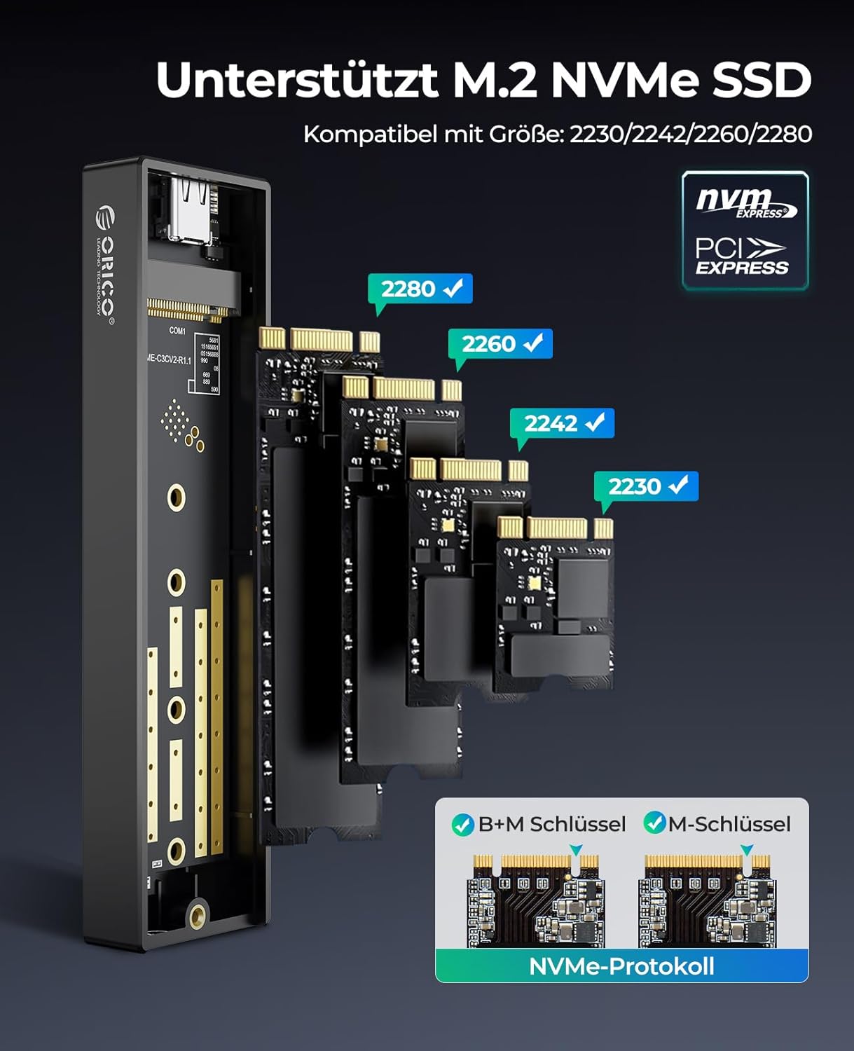 Detalle 1 de ORICO M.2 NVMe SSD Gehäuse 10 Gbit/s 💾