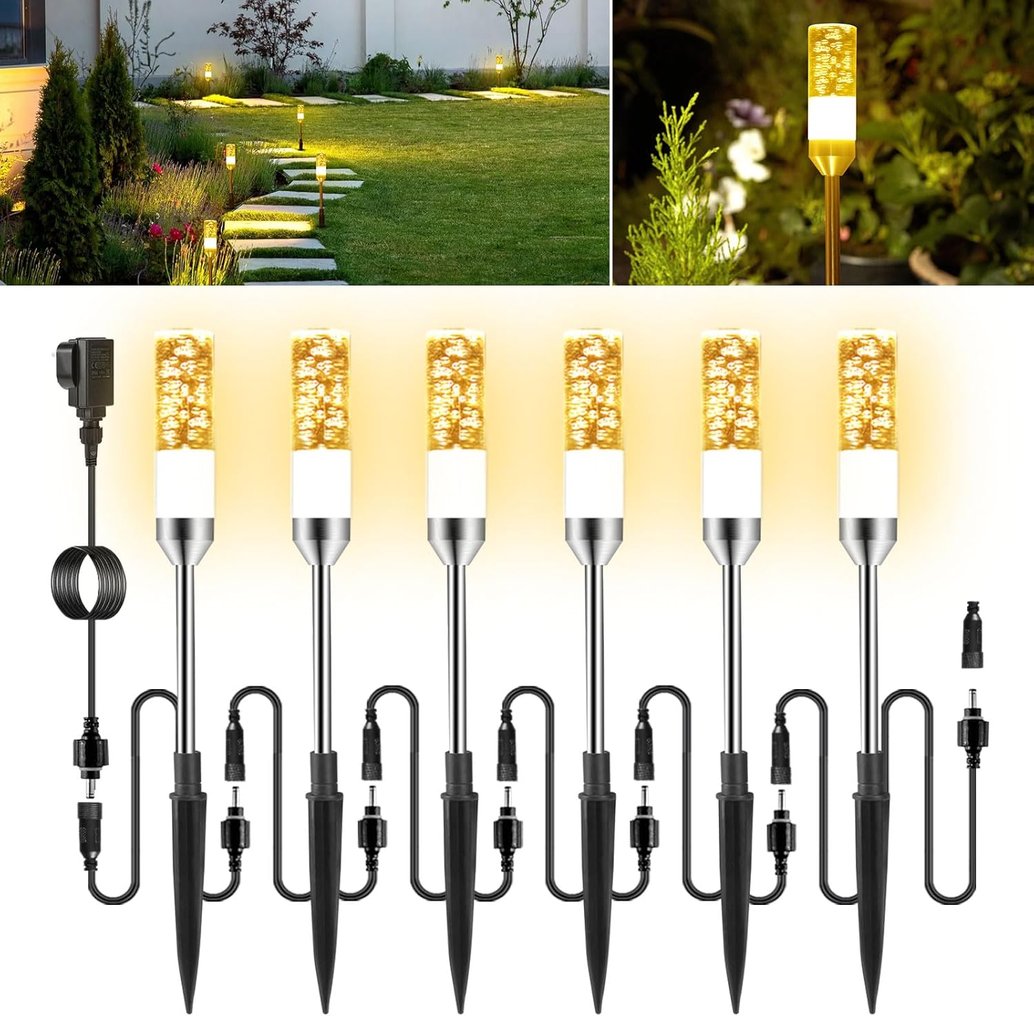 Detalle de ECOWHO Mains Powered Garden Path Lights: Extendable 24-Pack 12V Low Voltage LED Landscape Lights