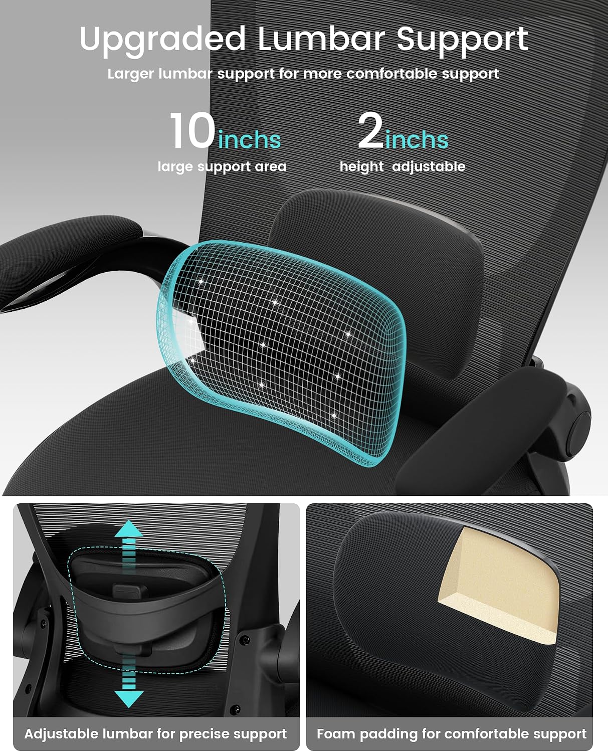 Thumbnail 4 de MUXX.STIL Office Chair: Ergonomic Mesh Desk Chair with Adjustable Lumbar Support and Flip-Up Armrests