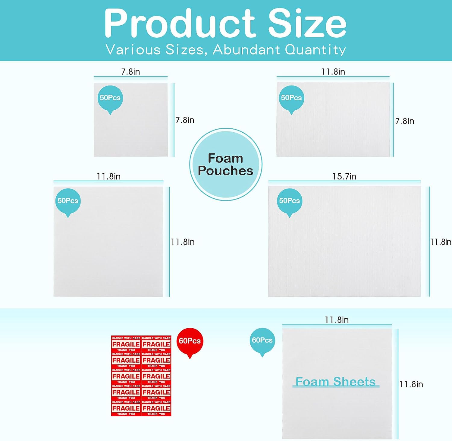 Thumbnail 1 de UEIVEDOS DOS001 Foam Packing Set, 4 Pouch Sizes, Sheets and Fragile Stickers