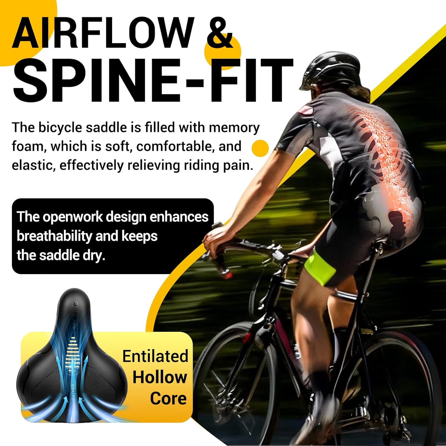 Thumbnail 3 de SPGOOD Fahrradsattel mit Memory-Foam, wasserdichtem Überzug und Universal-Kloben (25 × 21 cm) für City, MTB & Rennrad