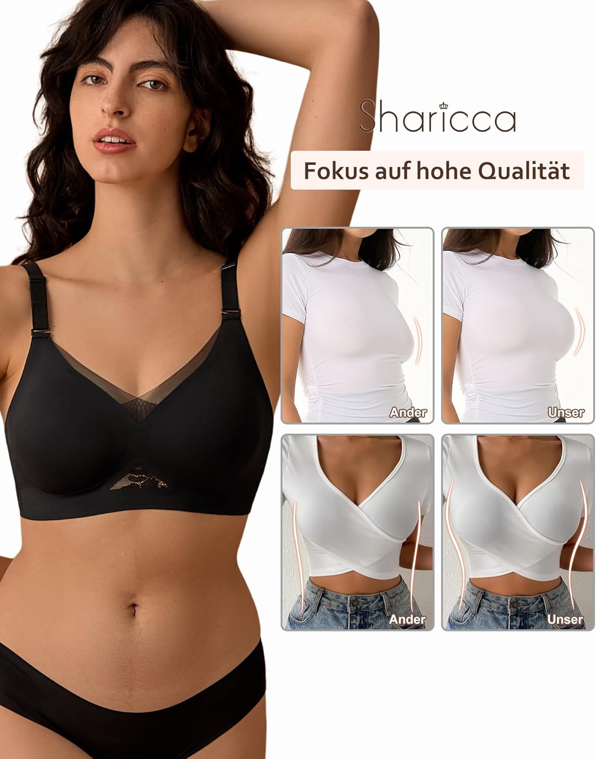 Thumbnail 3 de SHARICCA Damen BH ohne Bügel – Push-Up Spitzen-BH, nahtlos, Vollbügel, atmungsaktiv, ideal für Alltag & Schlaf