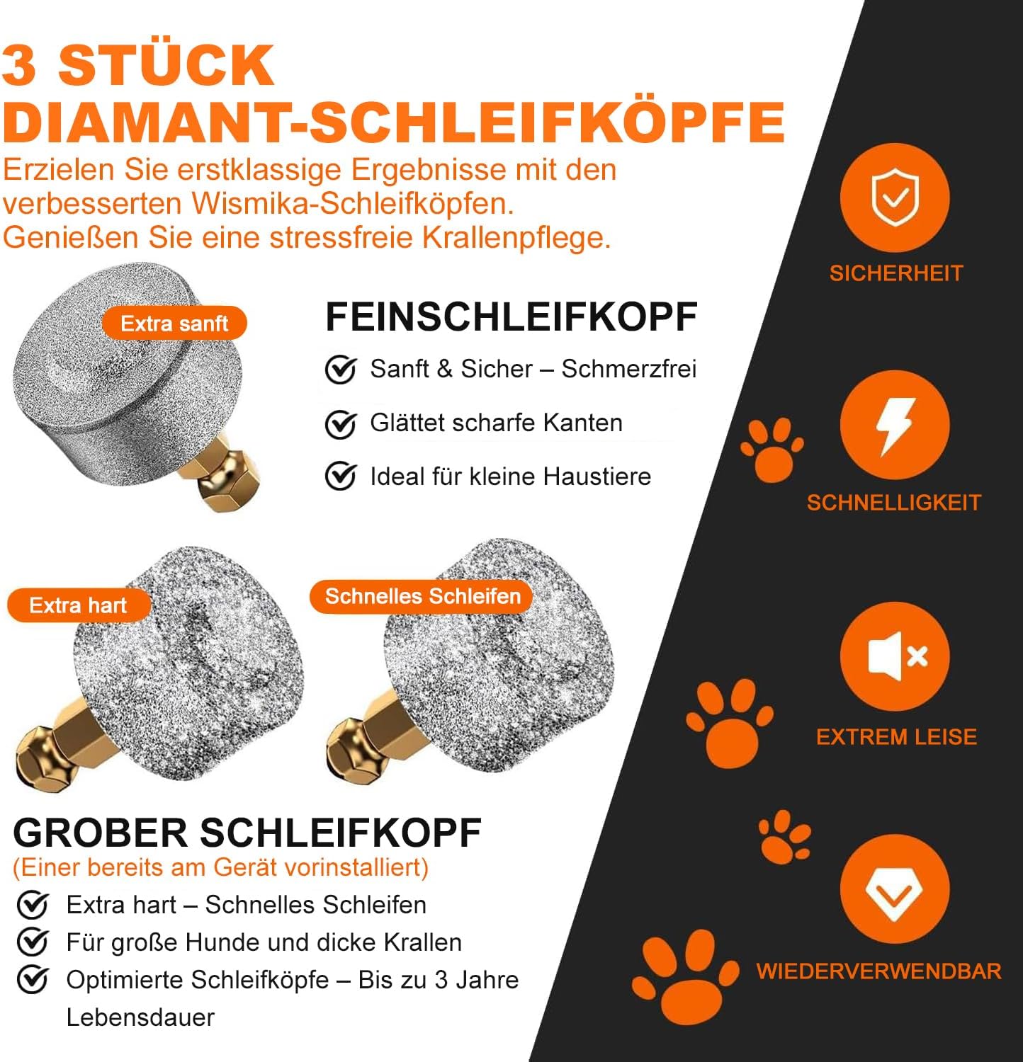 Detalle de Wismika Krallenschleifer für Hunde – leise, mit 4 LED-Leuchten und 3 Geschwindigkeiten