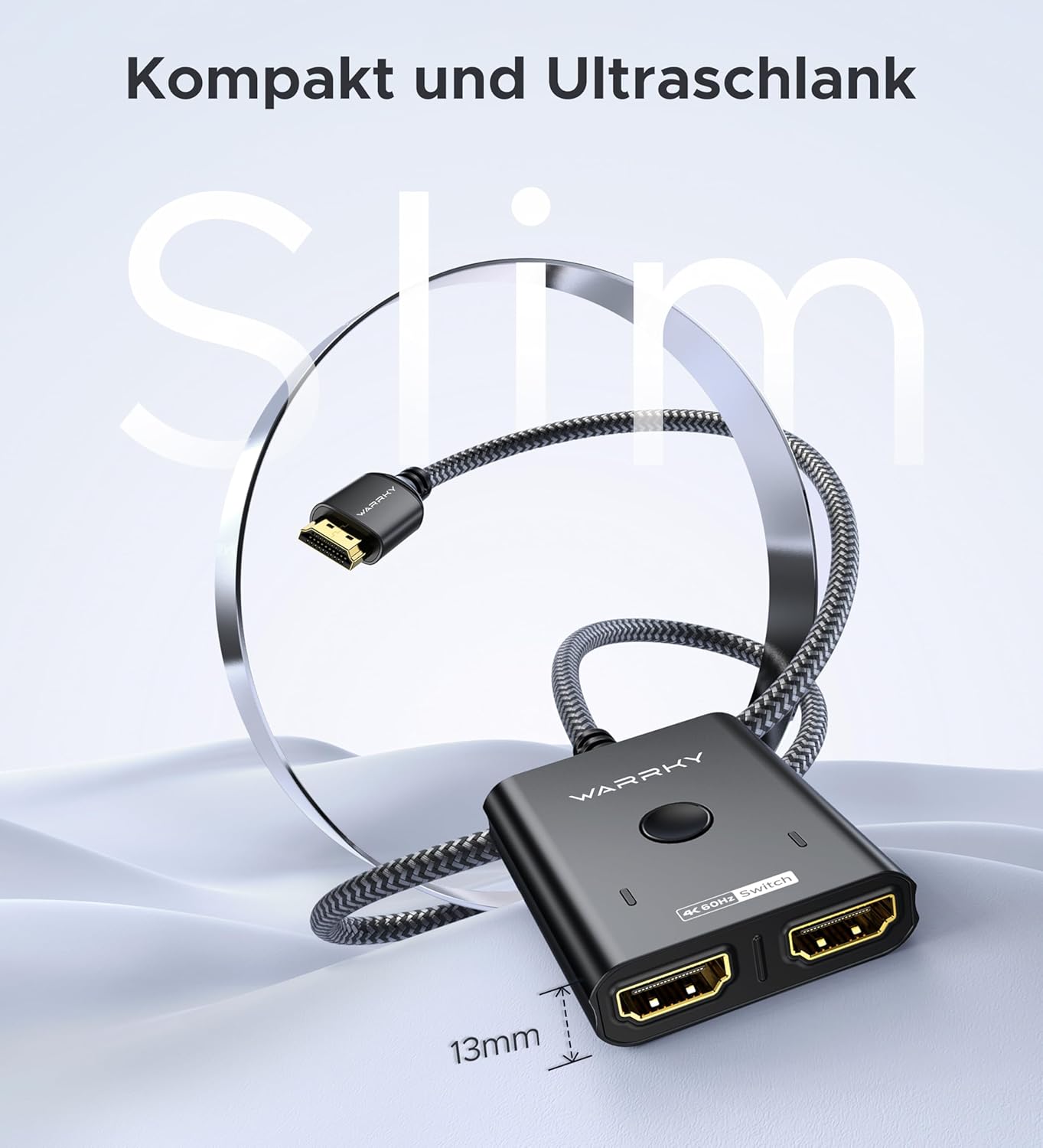 Thumbnail 6 de WARRKY HDMI Switch 4K@60Hz: 2 Eingänge zu 1 Ausgang, Aluminiumgehäuse, HDCP 2.2, 3,3 ft Kabel