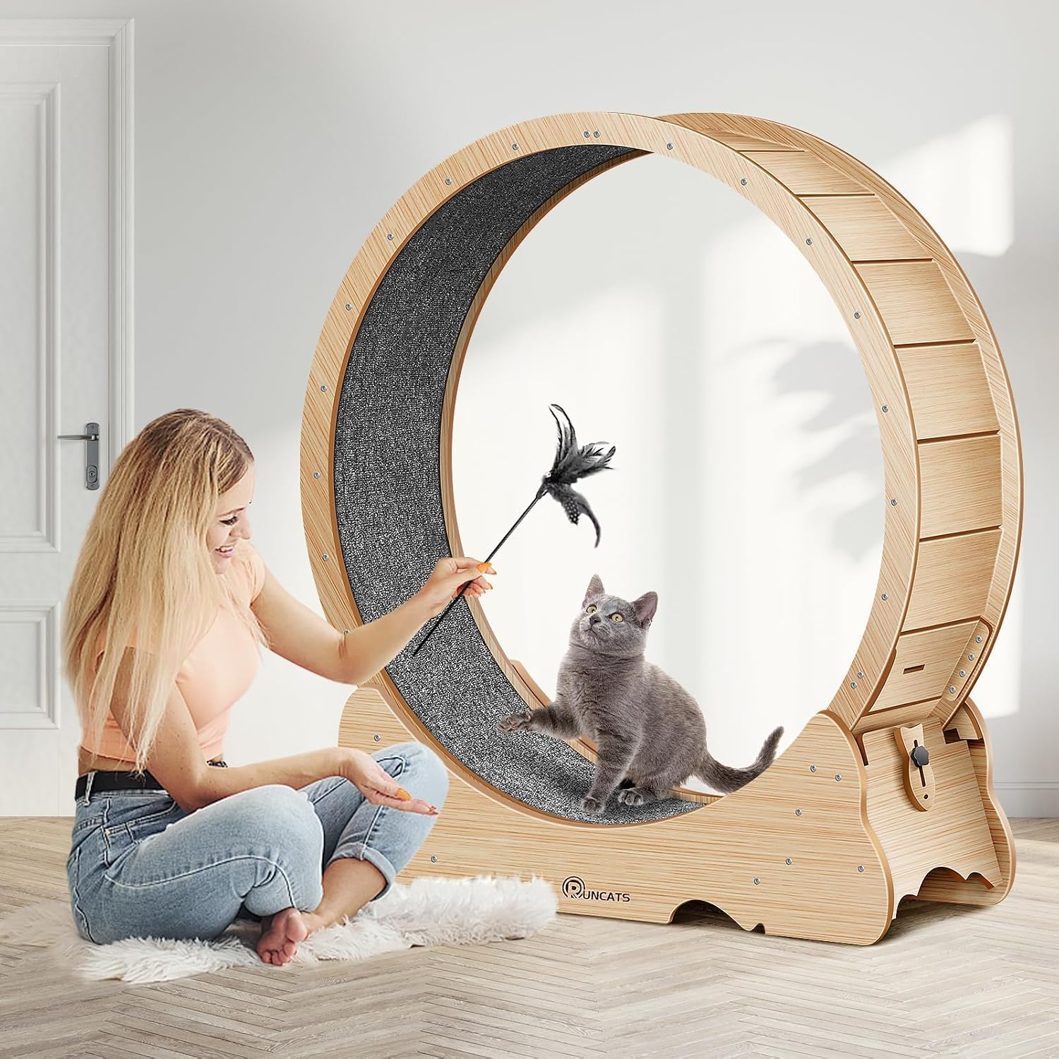 Thumbnail 6 de Naviconvex Cat Running Wheel XL, 46-Inch Wooden Exercise Wheel with Detachable Carpet