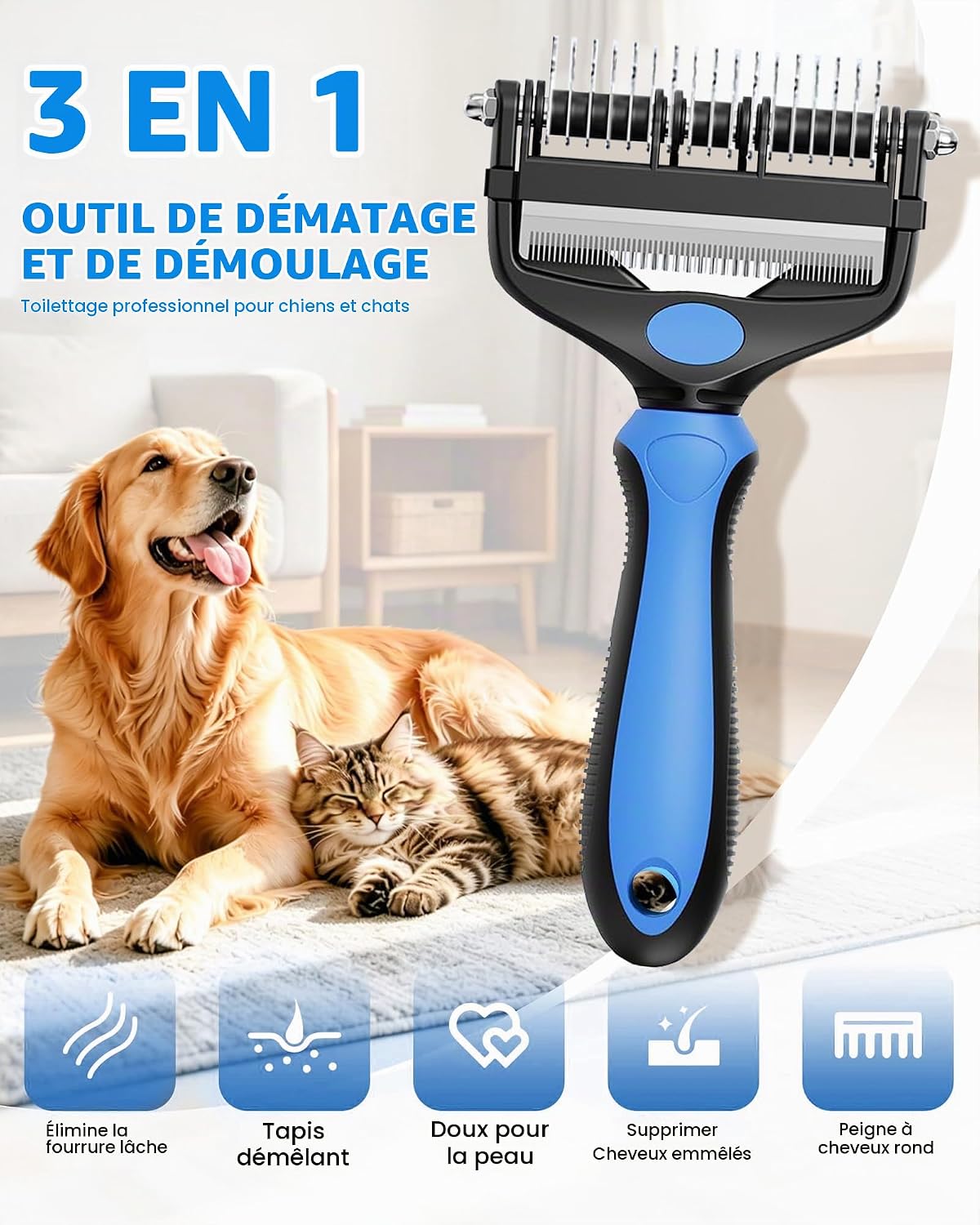 Thumbnail 1 de XIHUAN 3-in-1 honden- en kattenborstel voor lange vacht met 9 en 17 tanden