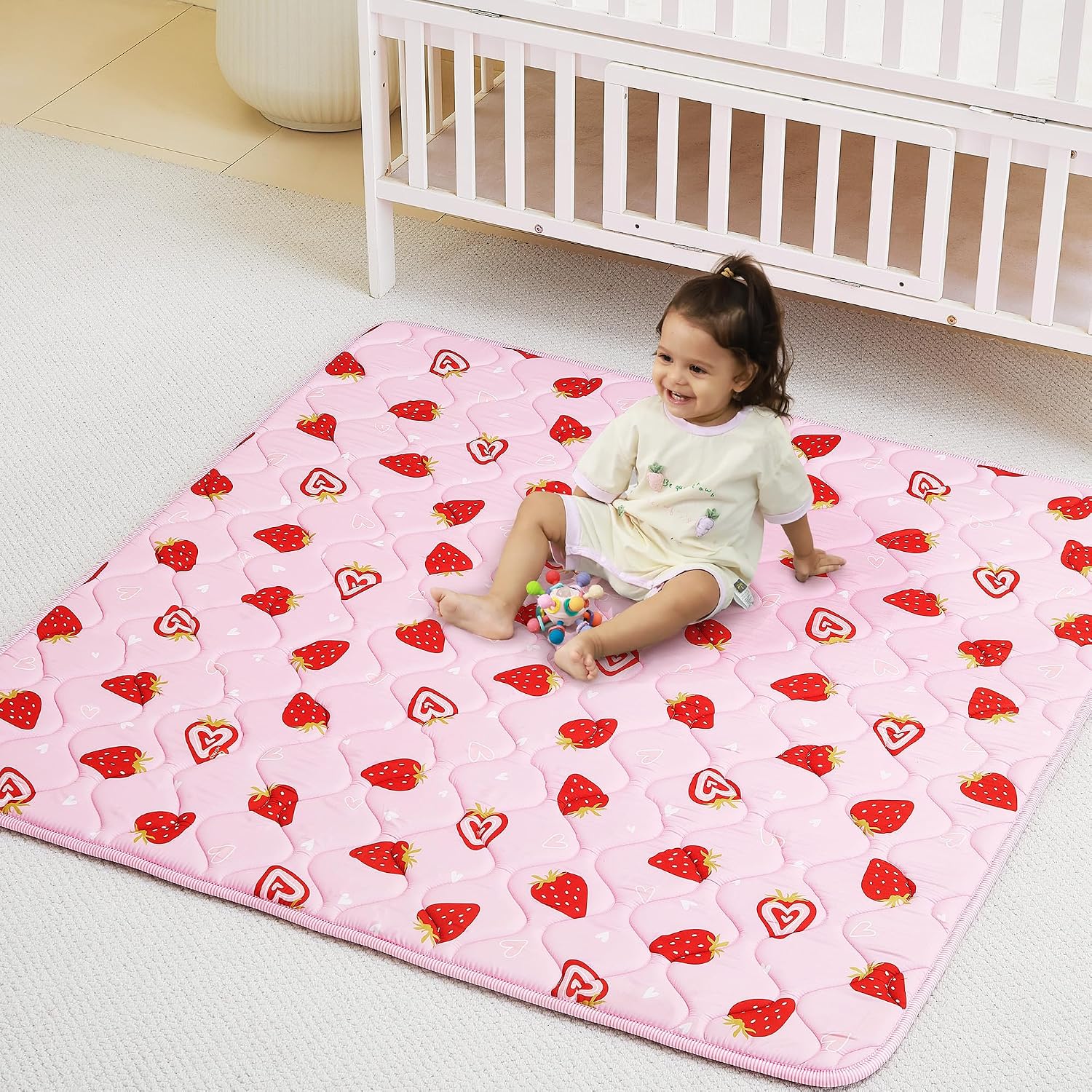Viviland Baby Mats for Floor Baby Play Mat, 50 x 50-Inch Pink Strawberry
