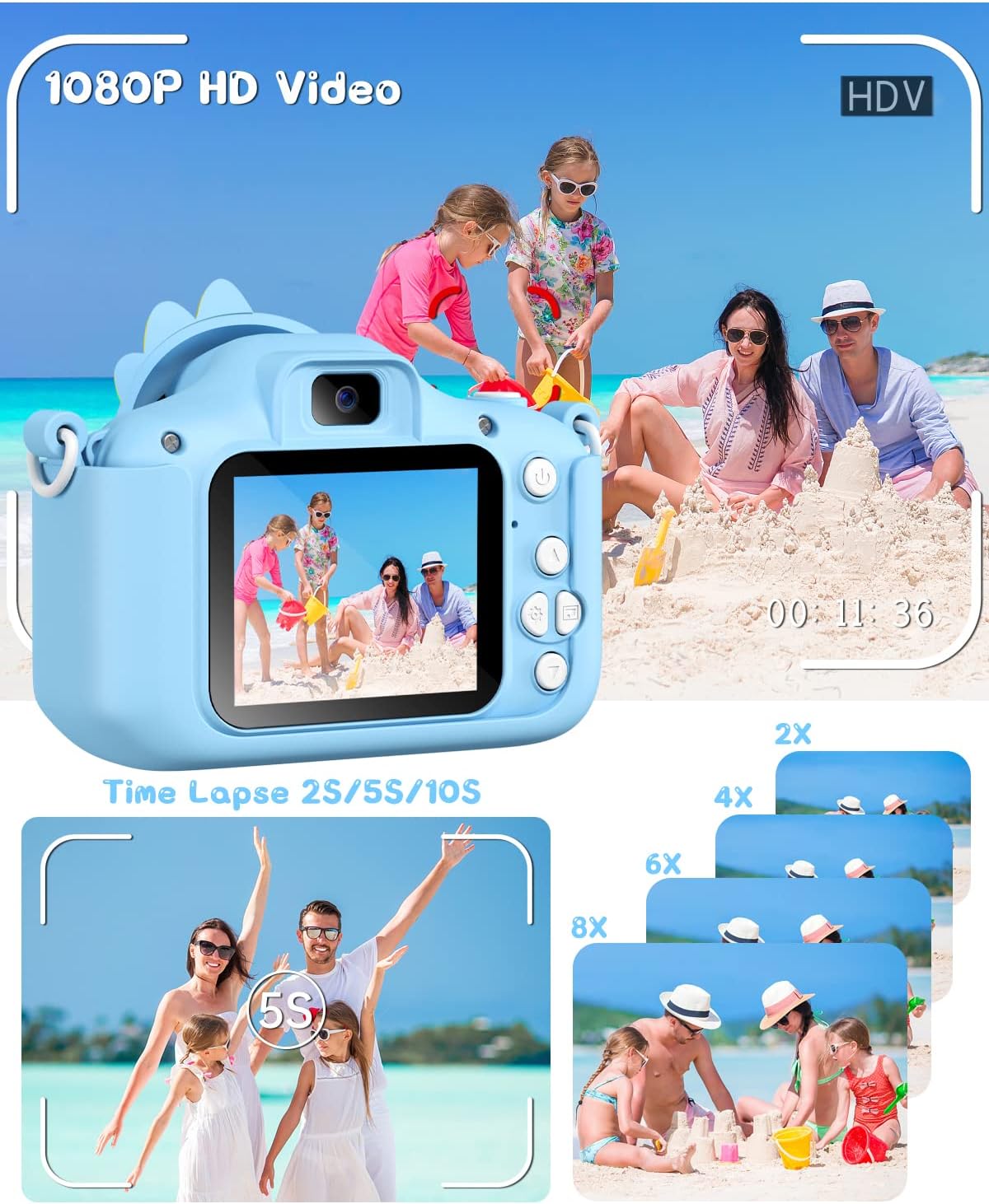 Thumbnail 3 de Gofunly Kinderkamera 1080P mit 2,0-Zoll-Display, Selfie & 32GB-Karte (für 3–12 Jahre) – Blau