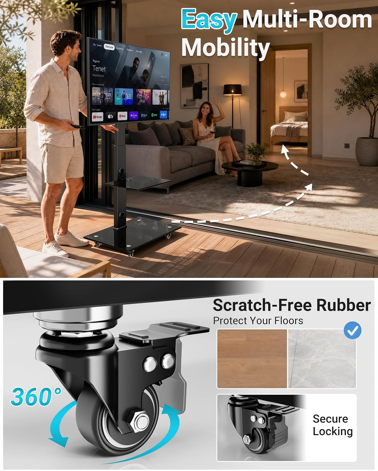Thumbnail 2 de BONTEC mobiele tv-standaard met wielen, voor 30–70 inch, tot 40 kg