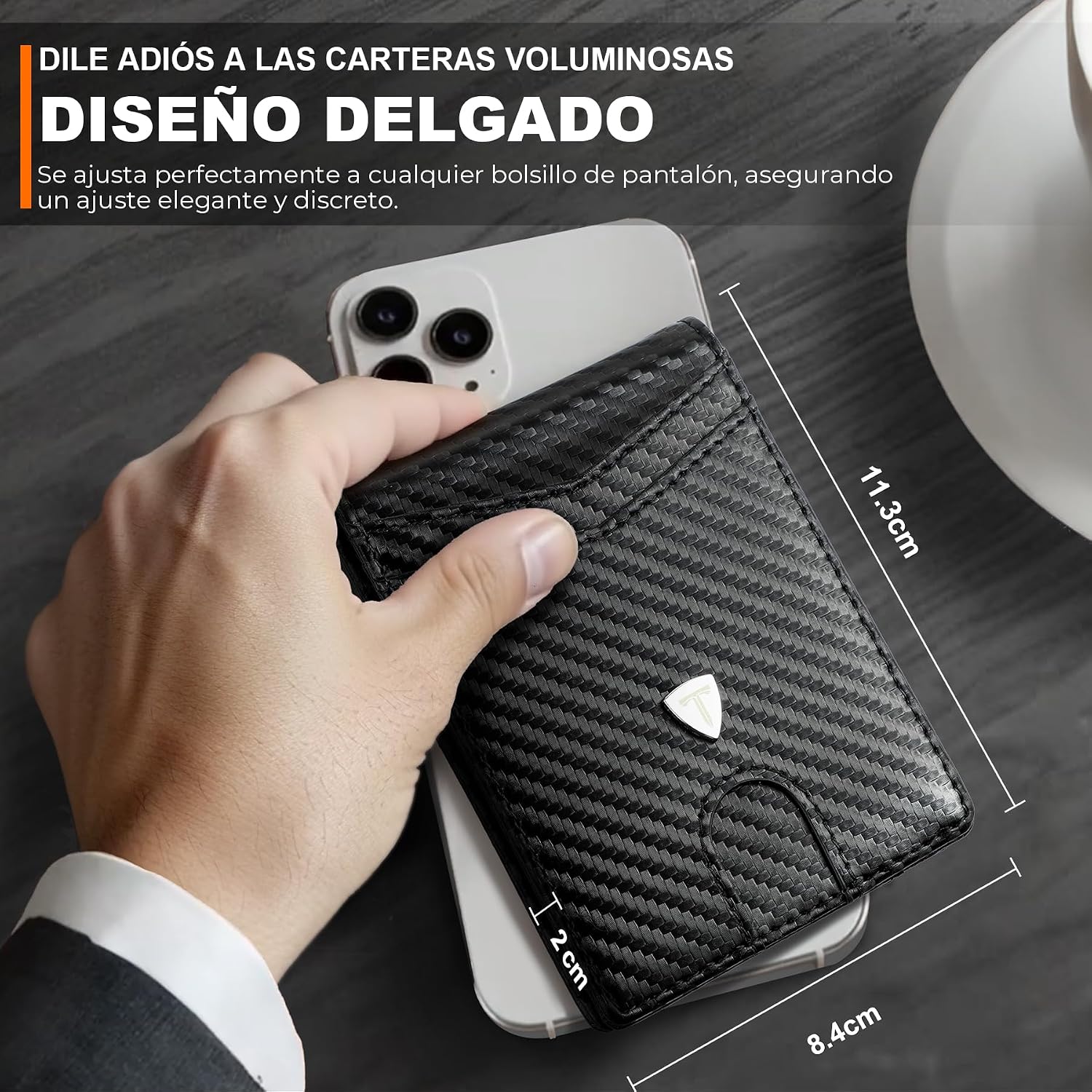Detalle 2 de TEEHON Cartera Slim Fibra de Carbono 11 tarjetas