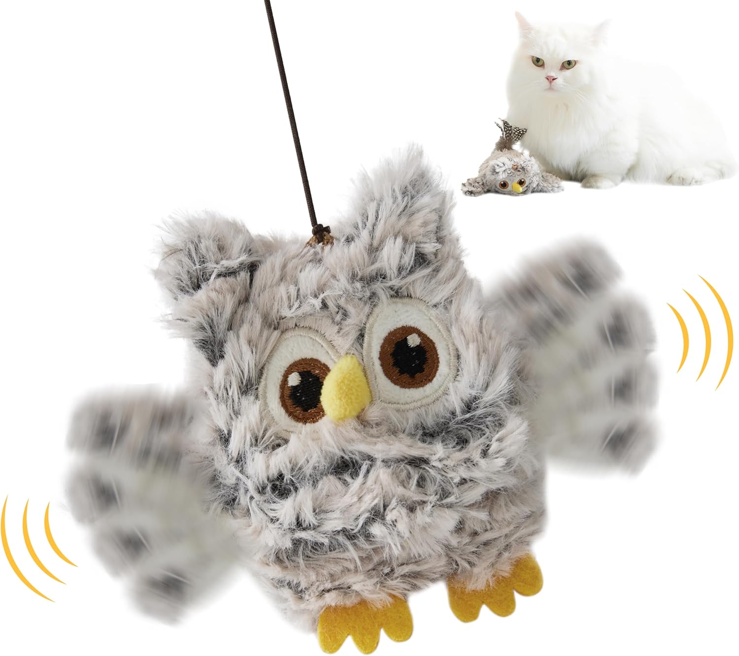 ZOMISIA Interactive Cat Toys flapping bird & owl toy (touch activated, rechargeable, grey)