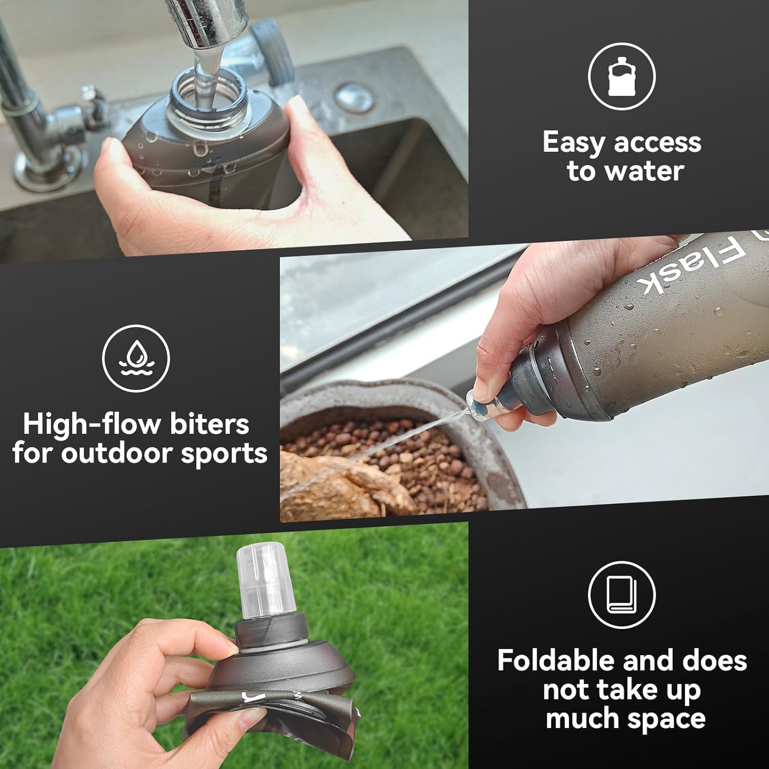 Detalle 2 de AXEN FL-010US Soft Flask, 500 ml Collapsible Running Water Bottle
