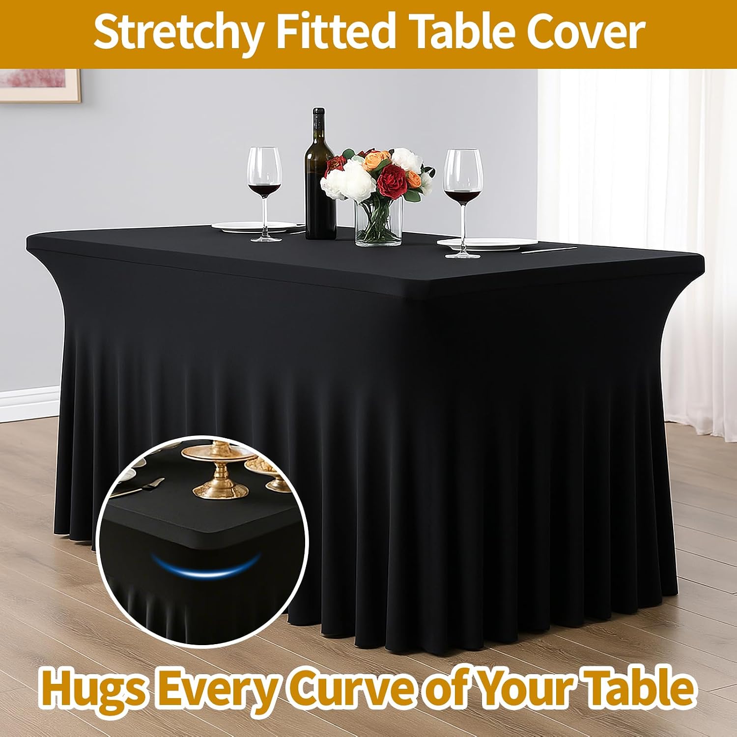 Detalle de Deep Dream 2 Pack Black Spandex Table Covers for 6-Foot Tables