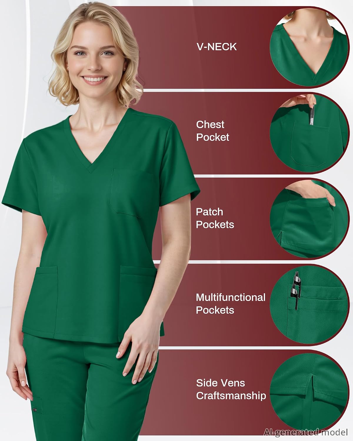 Detalle de Eipnare Women's Scrub Set with 9 Pockets