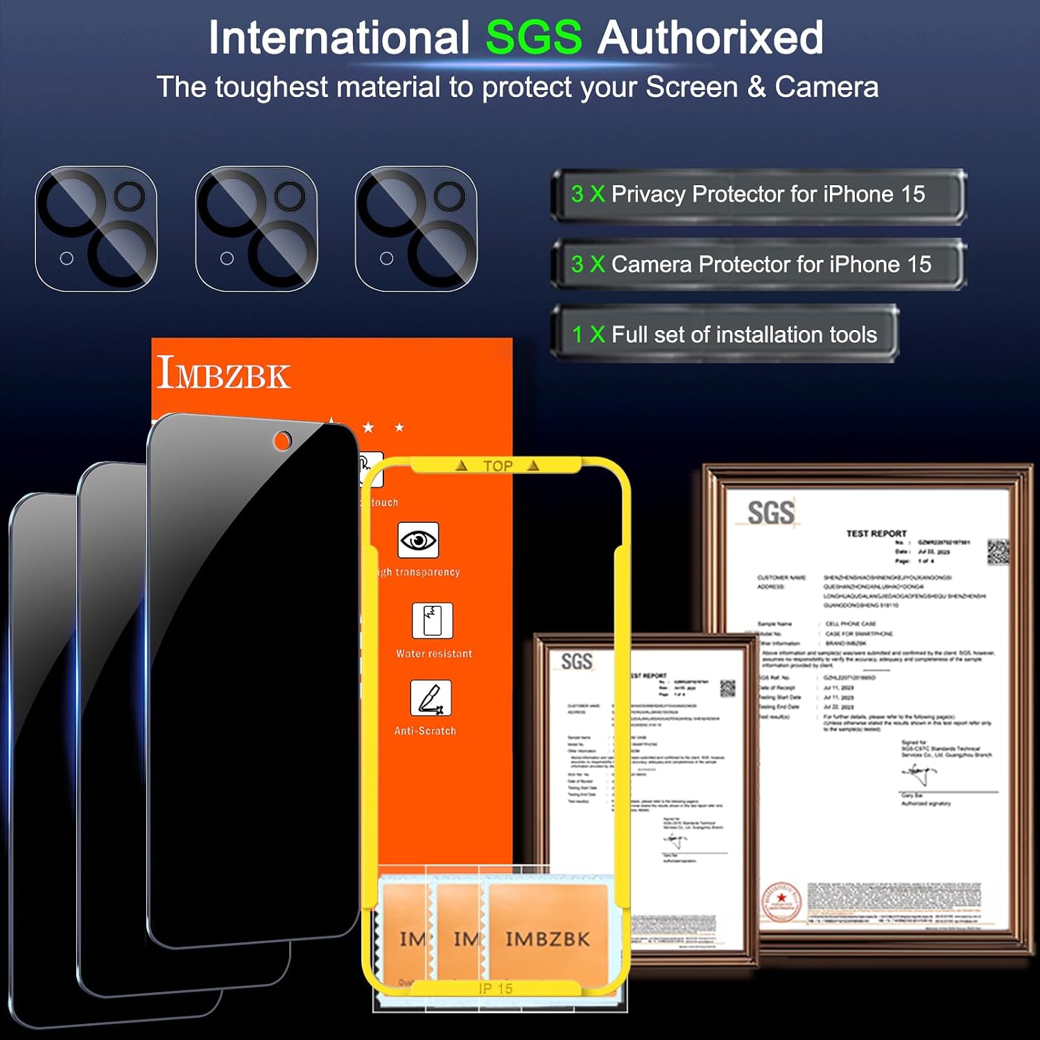 Detalle de IMBZBK iPhone 15 6.1-Inch Privacy Screen Protector, 3+3 Pack