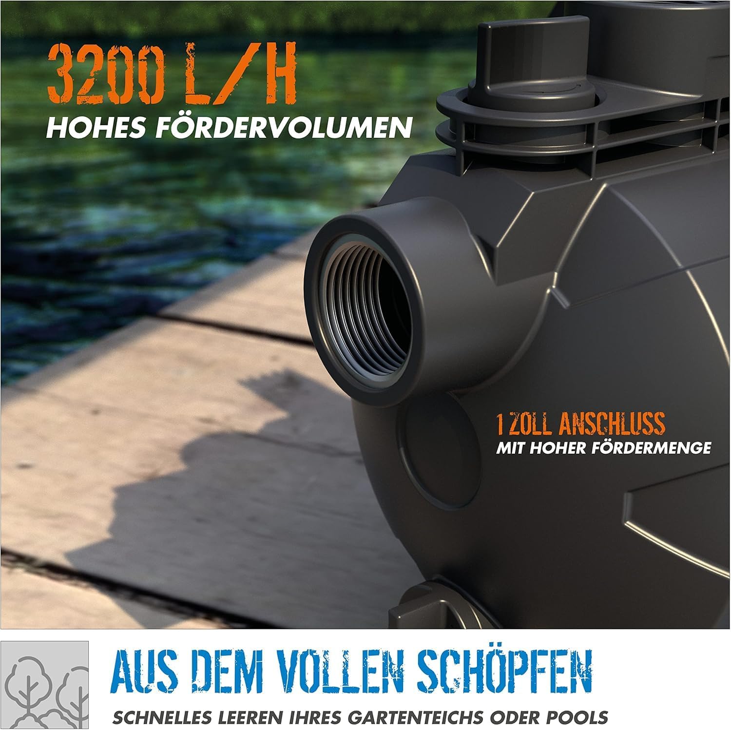 Detalle de Güde Gartenpumpe GP 6035 – 600 W, 3200 l/h, 7 m Ansaughöhe