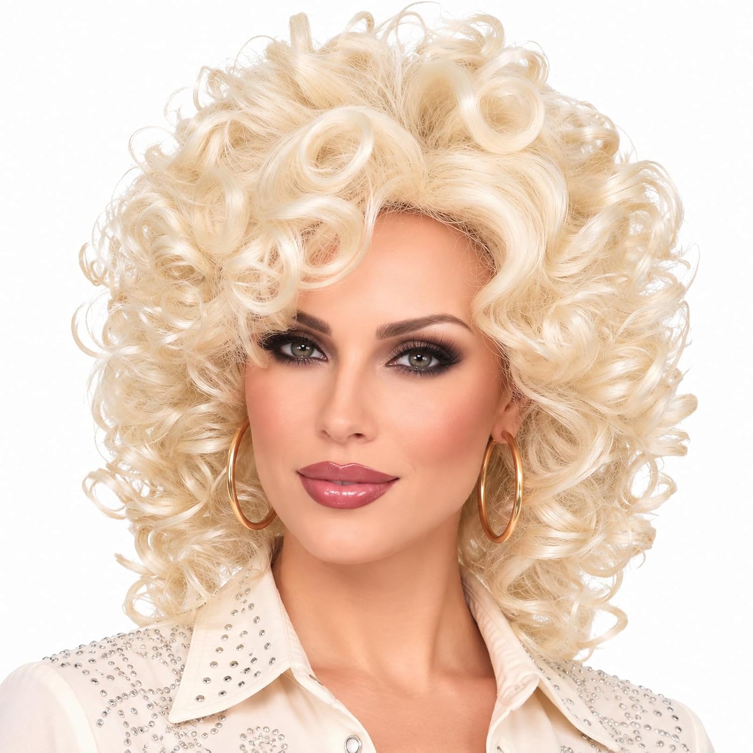 Detalle de AMZCOS Big Blonde Curly Wig for Women, Heat-Resistant Synthetic Fiber