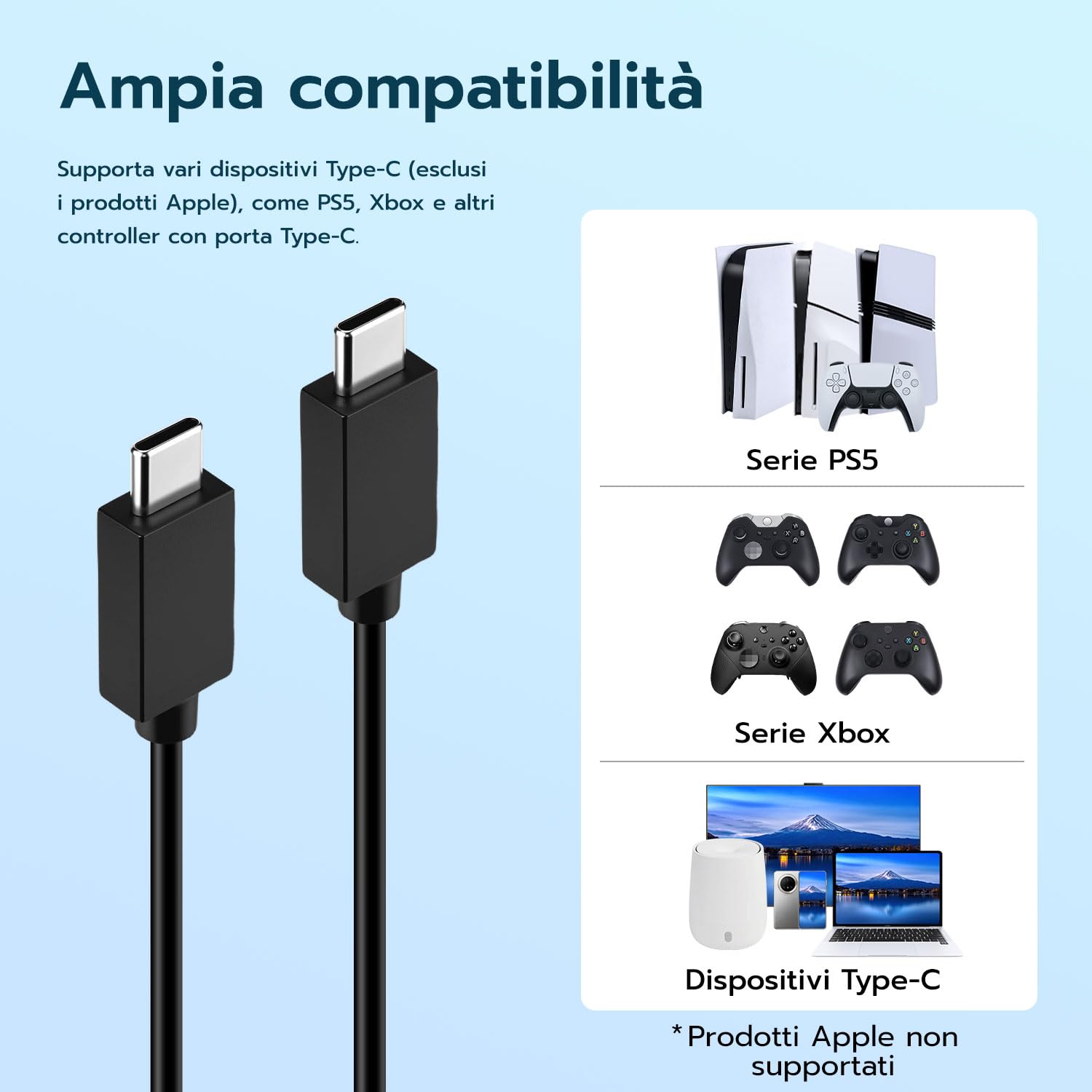 Detalle 2 de Tolesum Cavo PS5 Controller 3 m per ricarica e dati