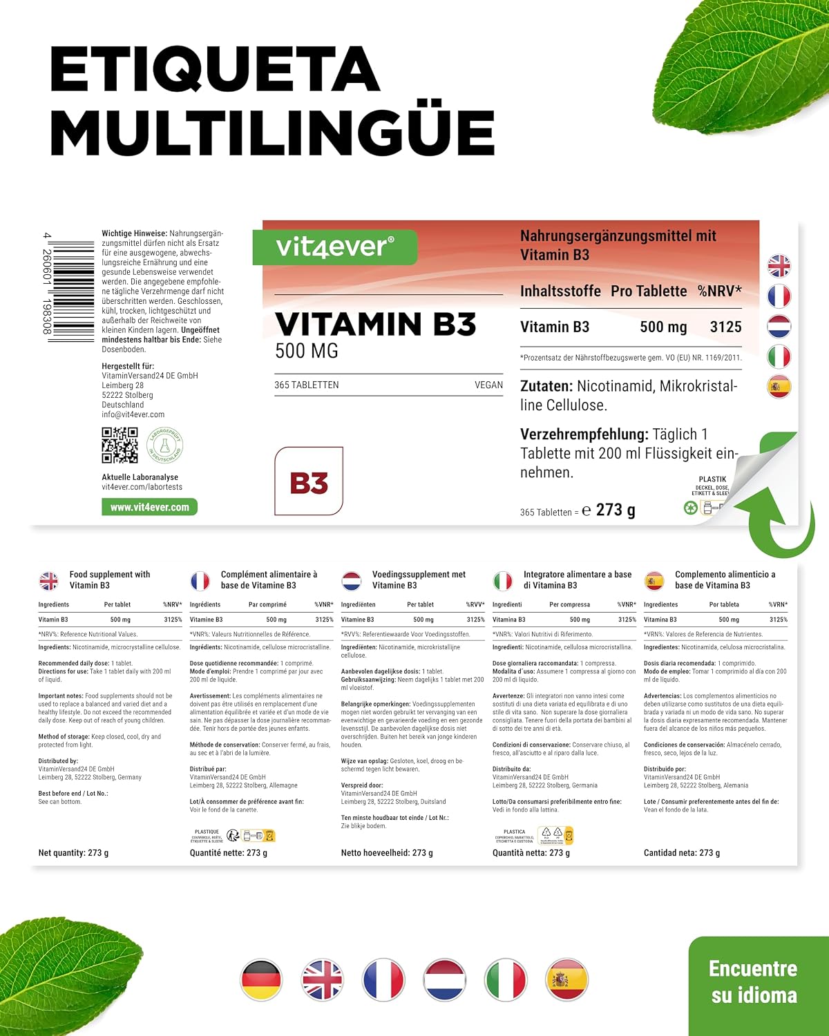 Thumbnail 5 de Vitamina B3 Niacina 500 mg 365 comprimidos
