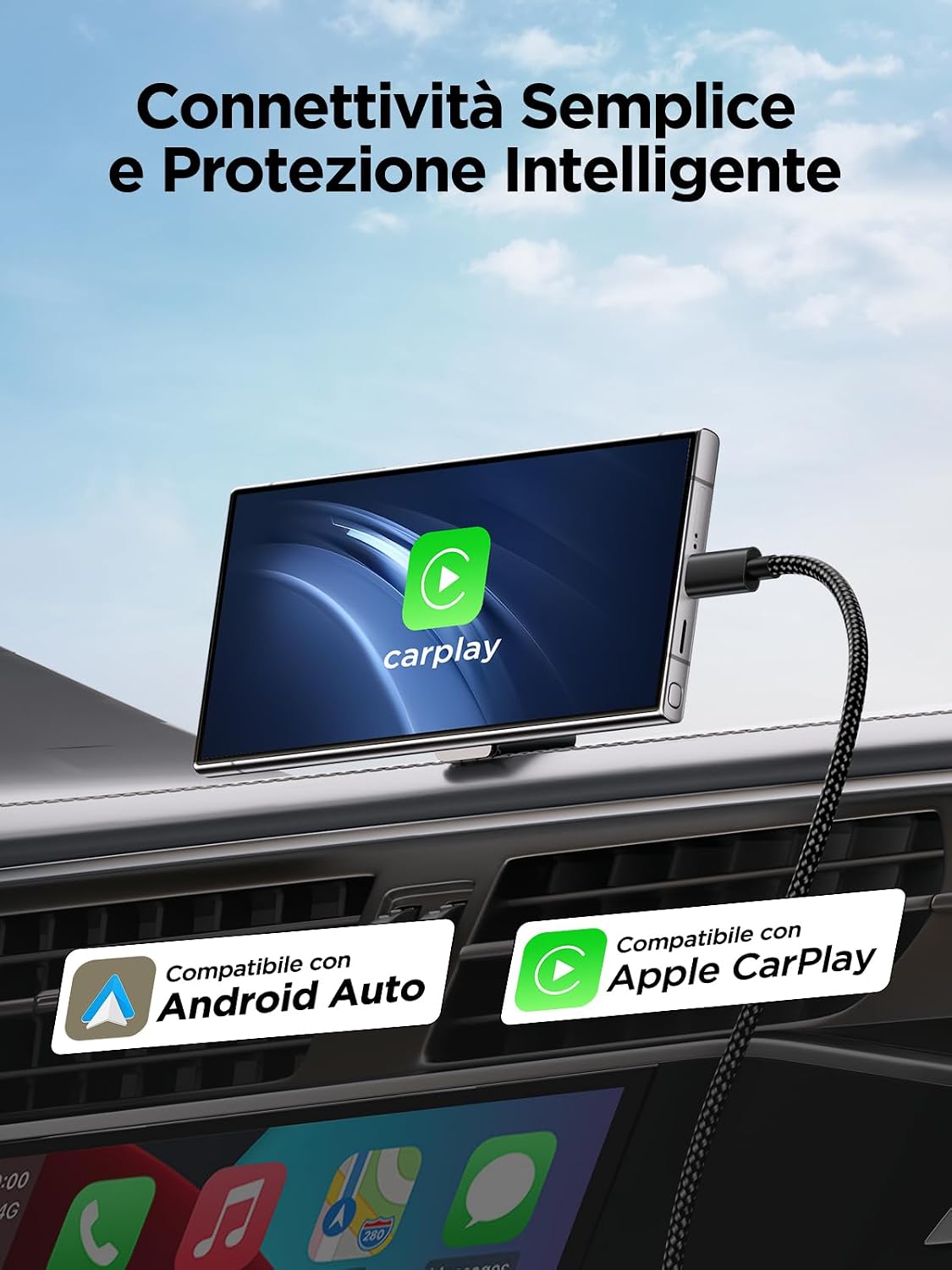 Detalle 2 de Aioneus Cavo USB Type-C 1M+2M: set duali nylon, ricarica rapida e trasferimento dati affidabile