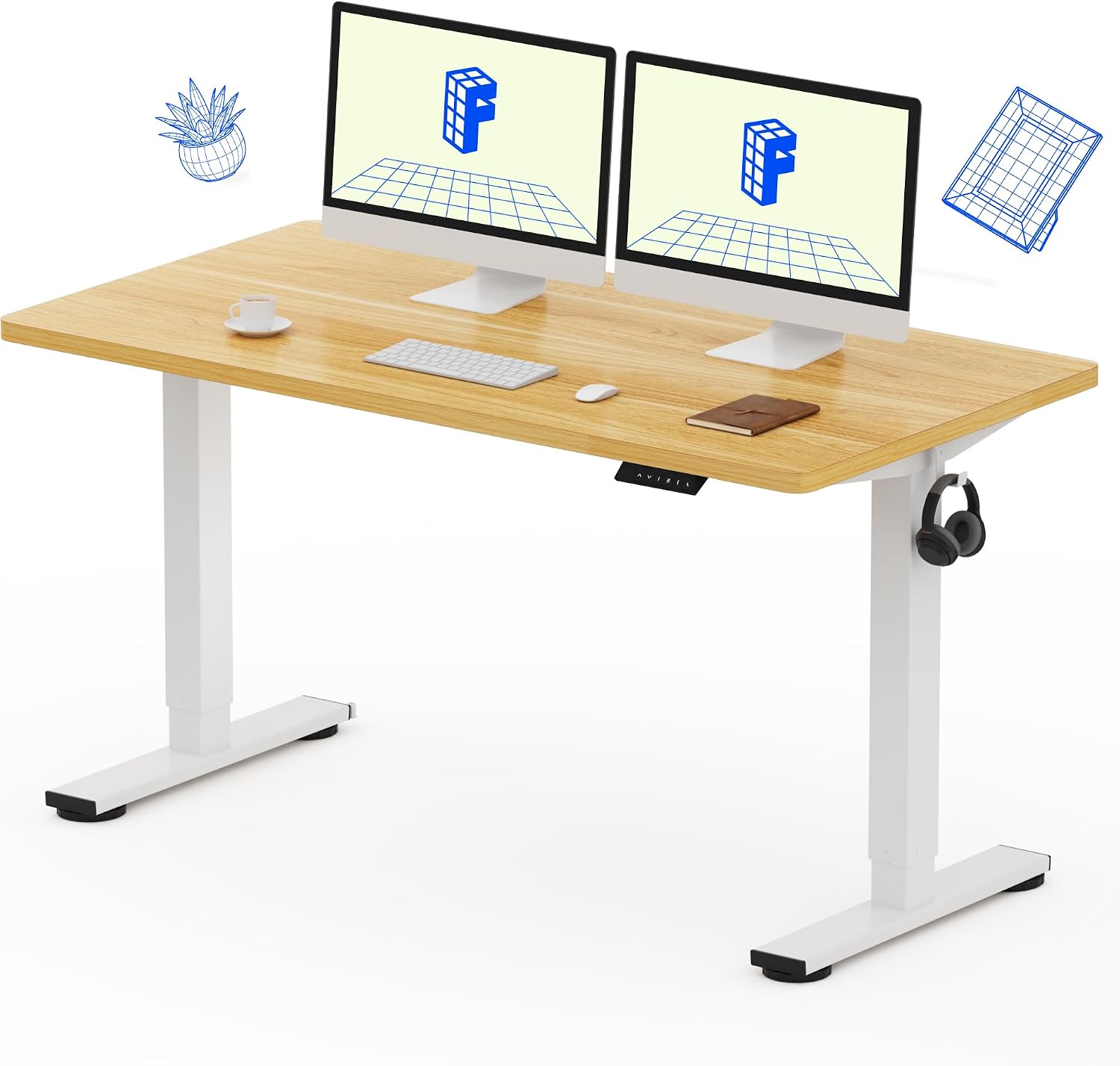 Detalle de FLEXISPOT EN1 55" x 28" Electric Standing Desk, Maple, 1" Seamless Top