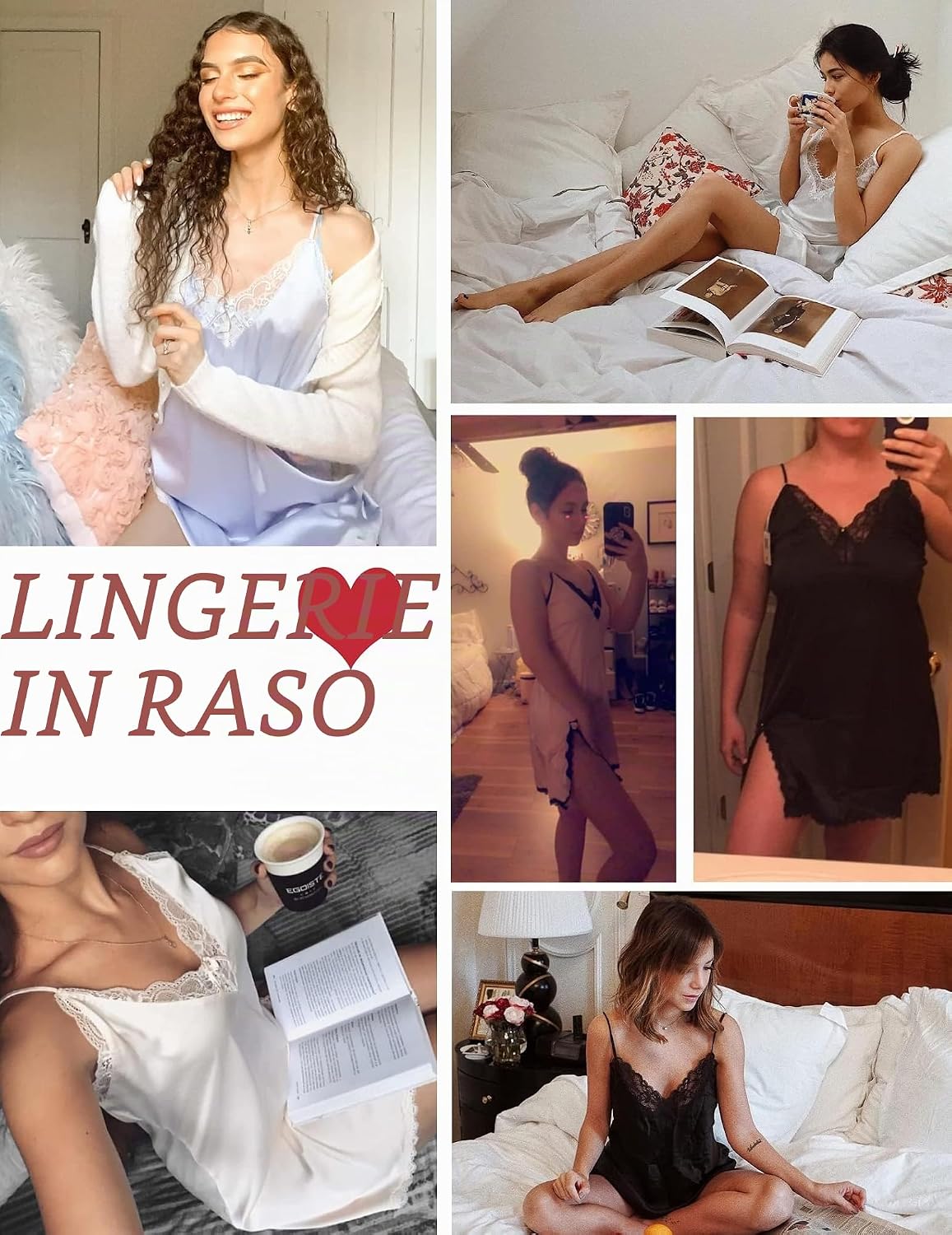 Thumbnail 4 de Ekouaer Camicia da notte in seta satinata senza maniche con pizzo per donna