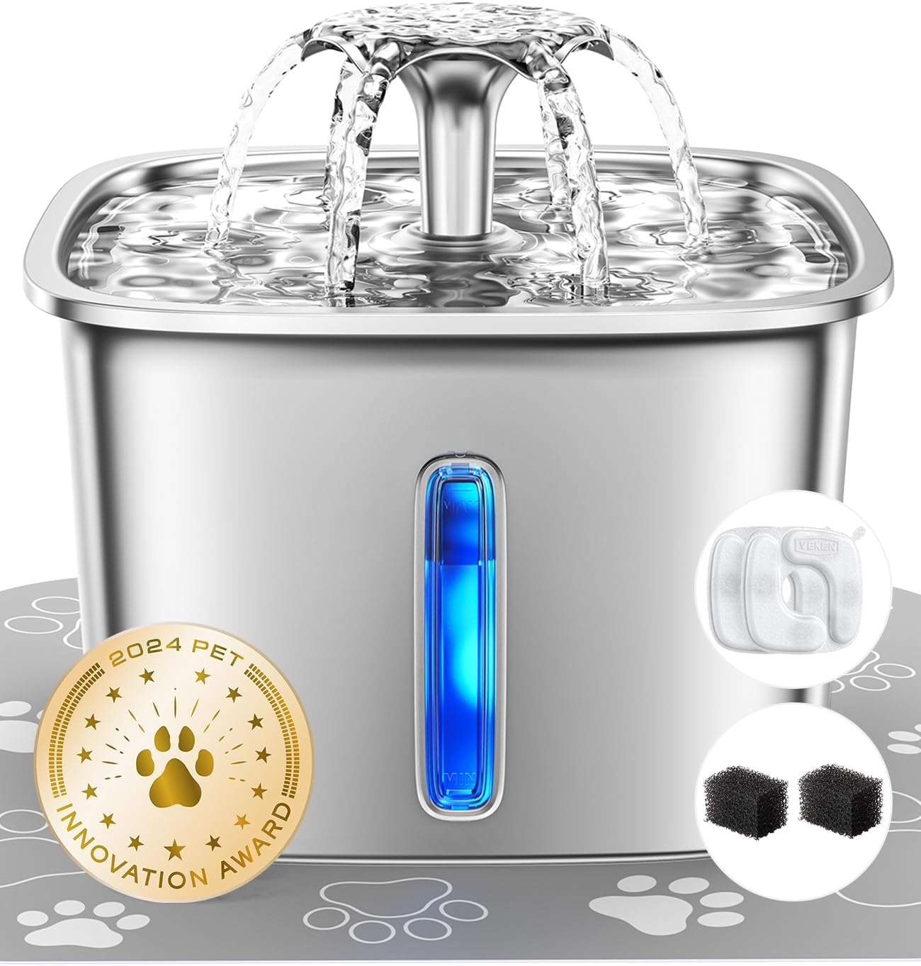 Veken Stainless Steel Pet Fountain 2.8L