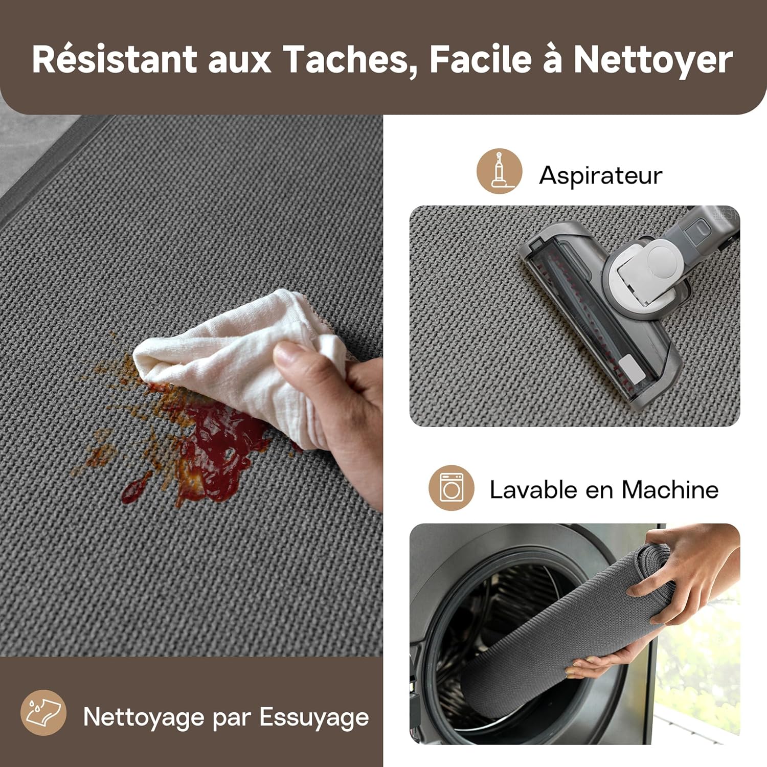 Thumbnail 3 de Tapis de cuisine Mizuosre devant évier long antidérapant et lavable, gris 43,5x180 cm