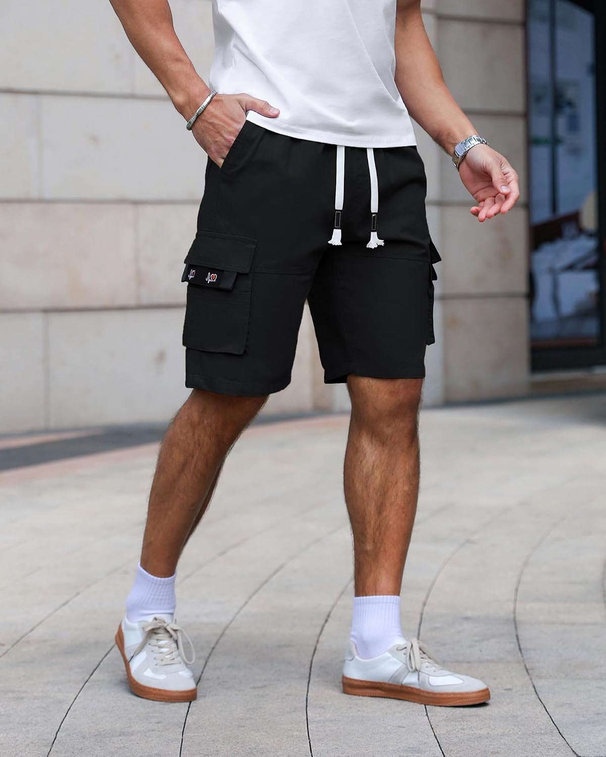Detalle 2 de APTRO Men’s Cargo Shorts with Elastic Waistband & Drawstring (100% Cotton Twill) – Big & Tall Relaxed Fit