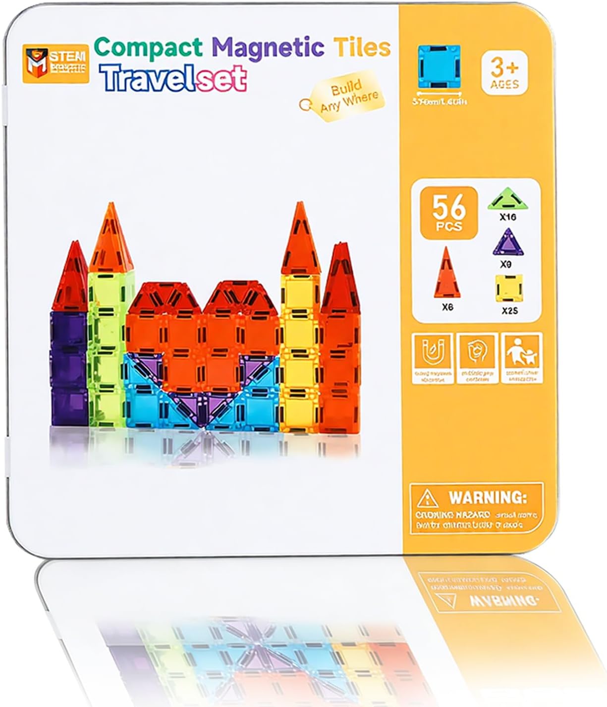 Detalle de MEESHEEP 56PCS Mini Magnetic Tiles with Tin – Travel-Ready Educational Building Set