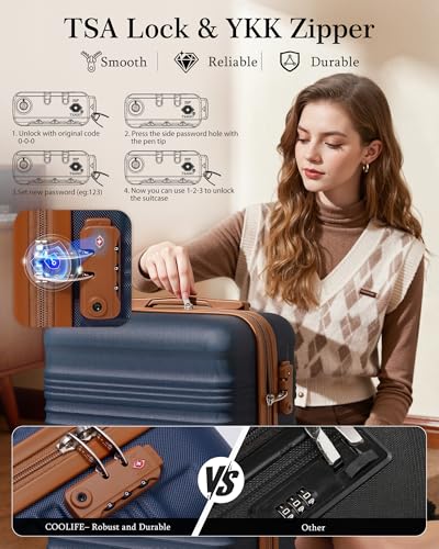 Detalle 2 de COOLIFE 55×35×20 Cabin Suitcase + 40x25x20cm Ryanair Cabin Bag – UK-Standard Set