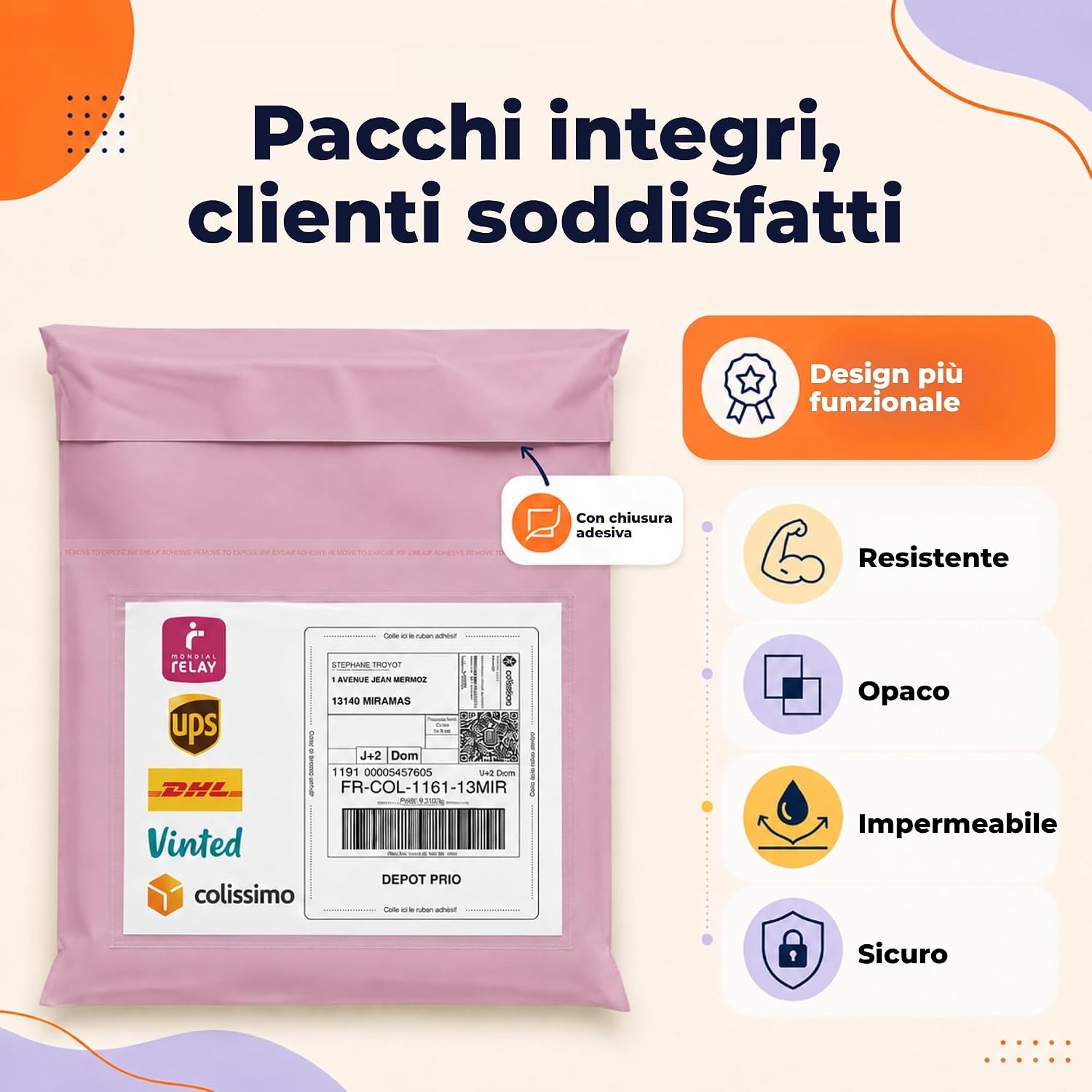 Detalle de Zenacasa – 30 Buste Per Spedizioni Vinted, Taglie S/M/L, Plastica Opaca, Chiusura Adesiva Sicura, Tasca Documenti Inclusa